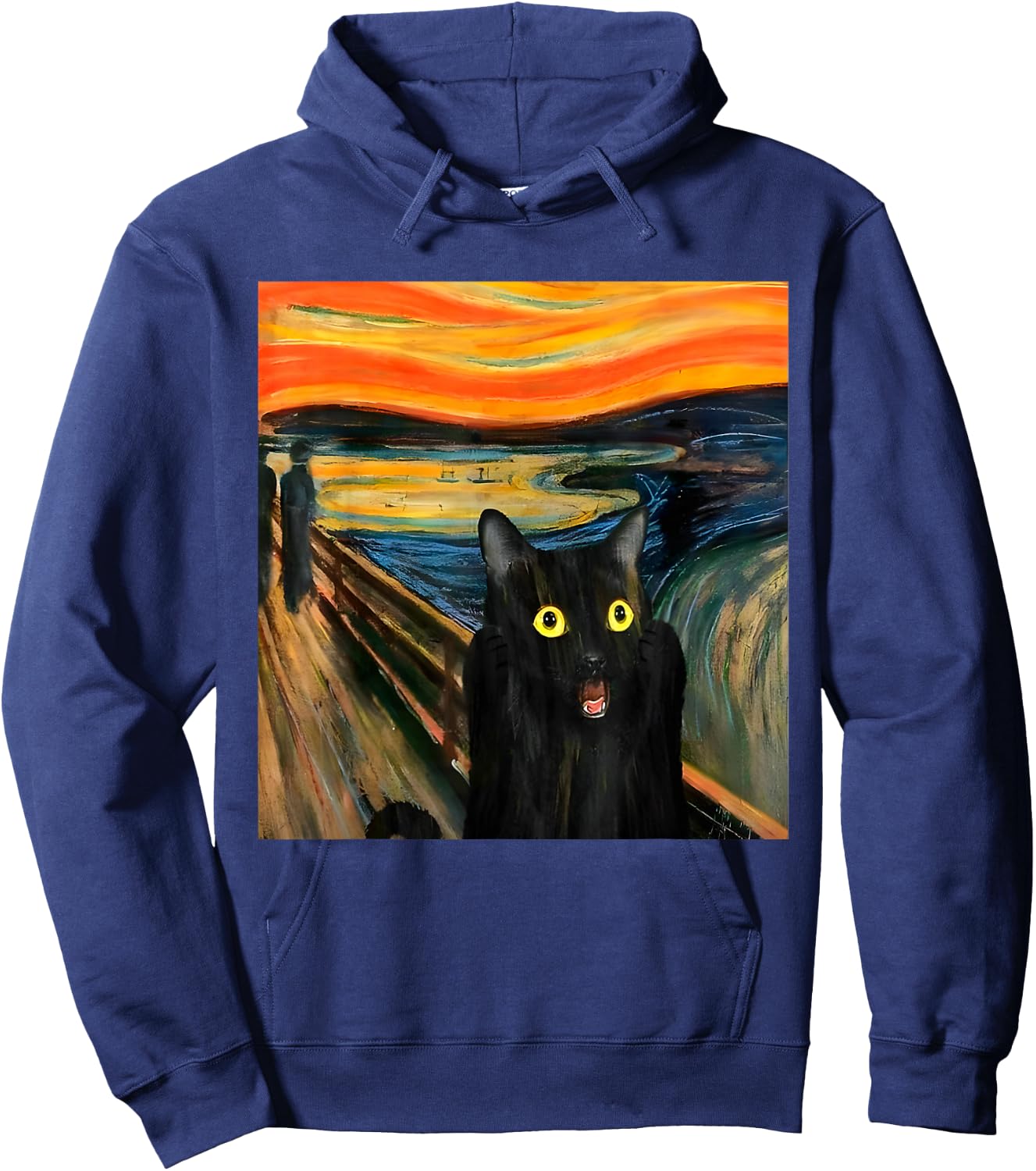 The Scream Black Cat by Munch Edvard Famous Painting Funny Hoodie - Hoodie | Navy