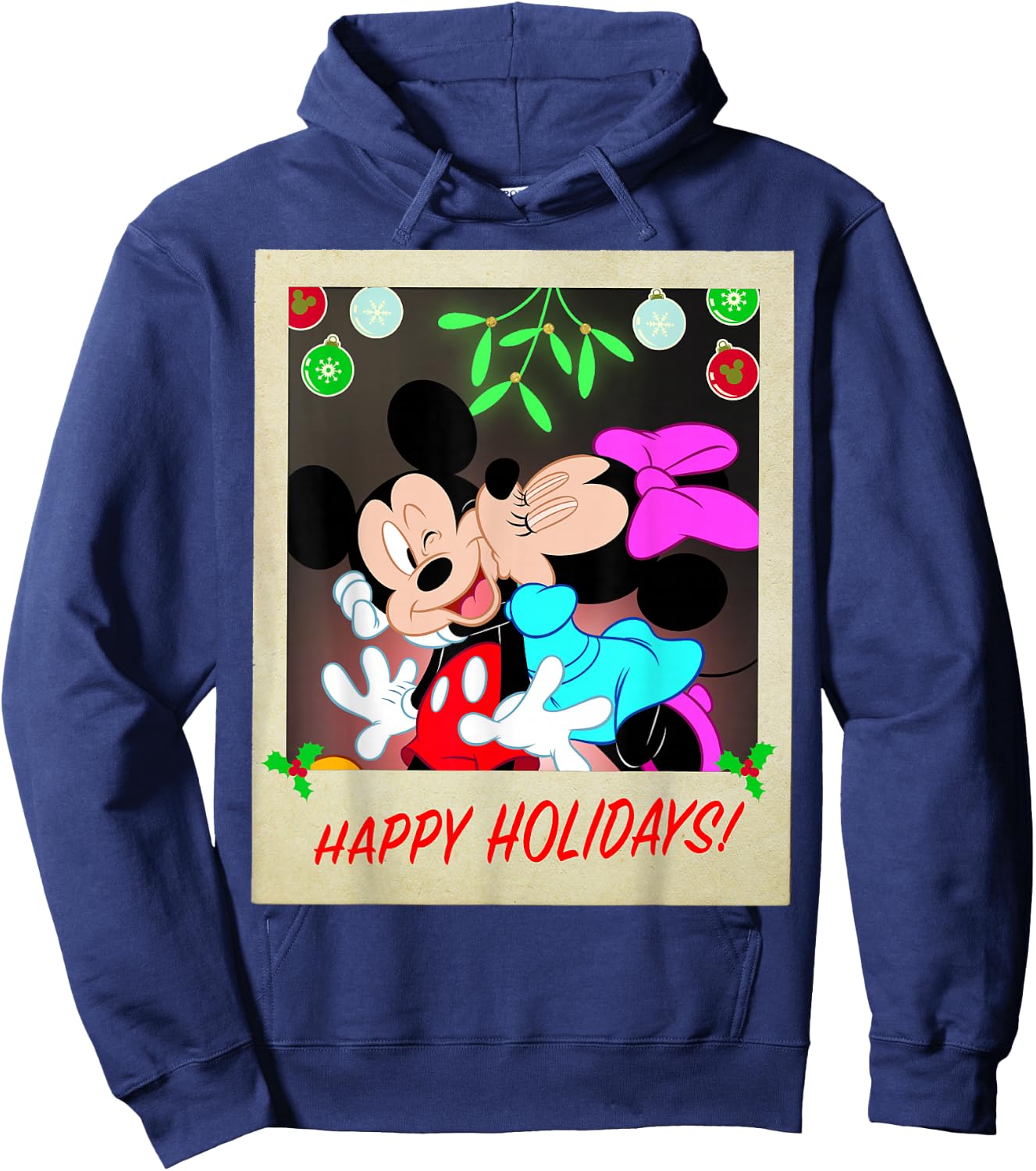 Disney Mickey And Minnie Happy Holidays Christmas Portrait Hoodie - Hoodie | Navy