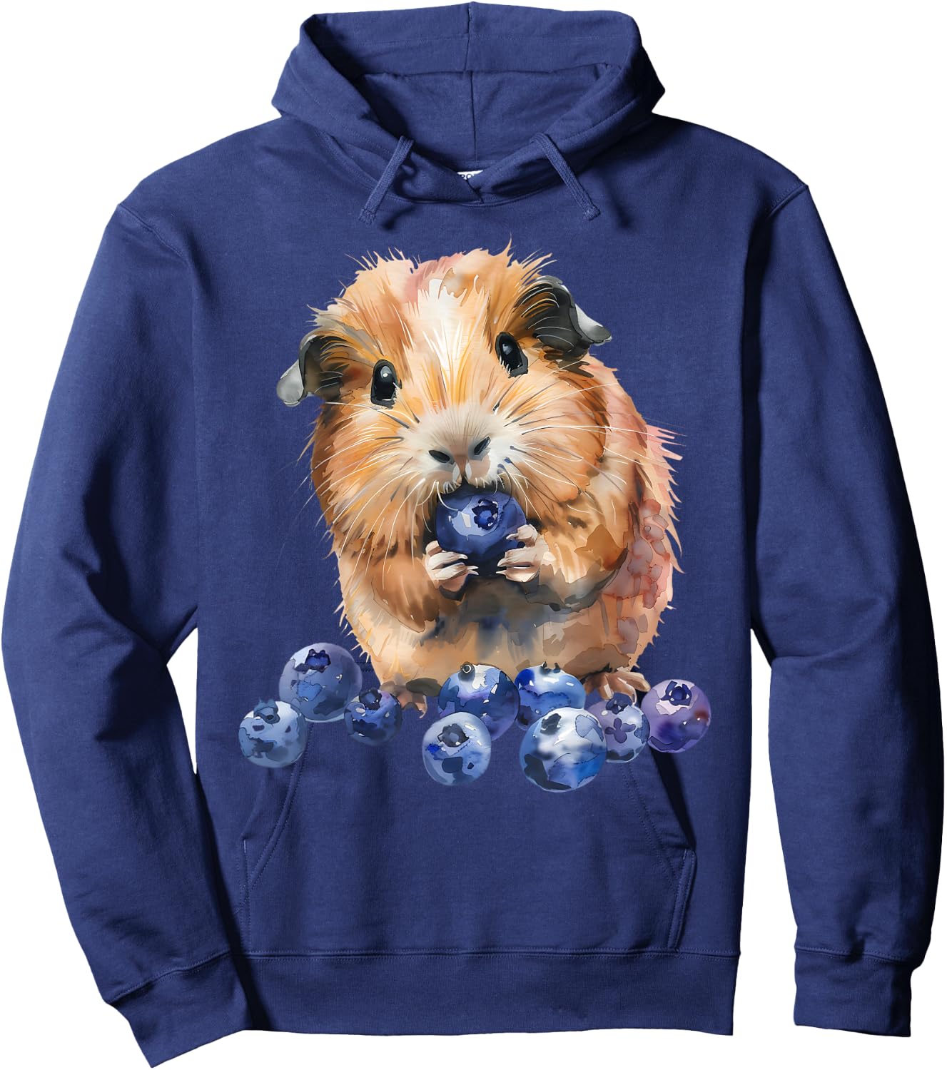 Blueberry Guinea Pig Watercolor Drawing Blueberry Fruit Hoodie - Hoodie | Navy