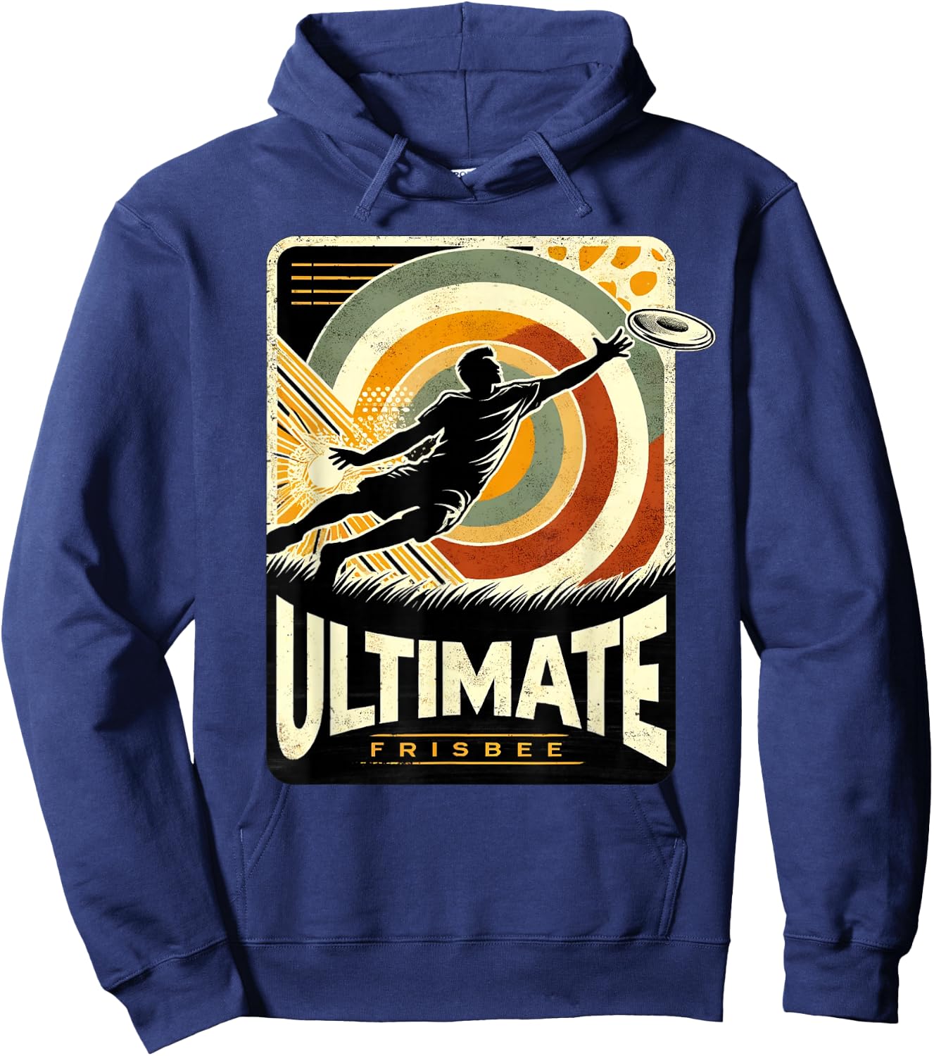 Retro Ultimate Frisbee Player Men Women Vintage Flying Disc Hoodie - Hoodie | Navy