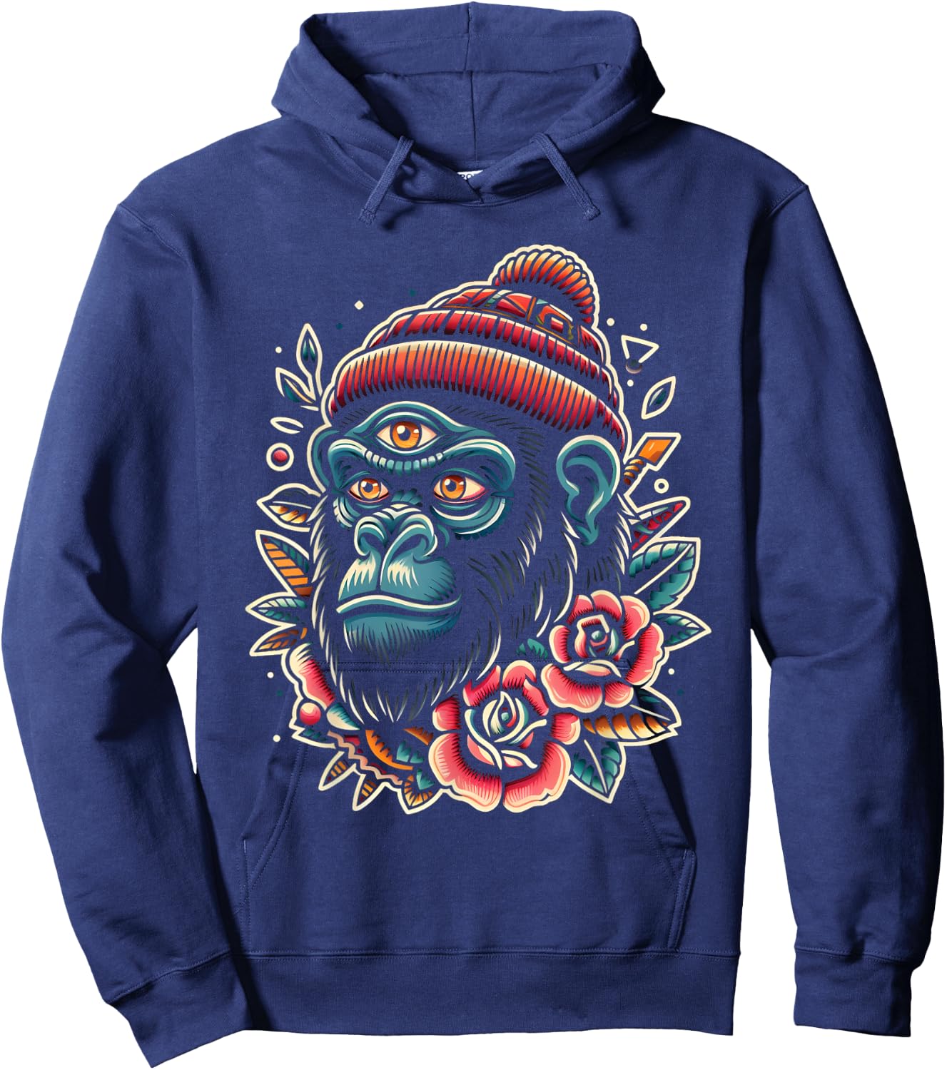 Three Eyed Gorilla Monkey Traditional Tattoo Artist Inked Hoodie - Hoodie | Navy