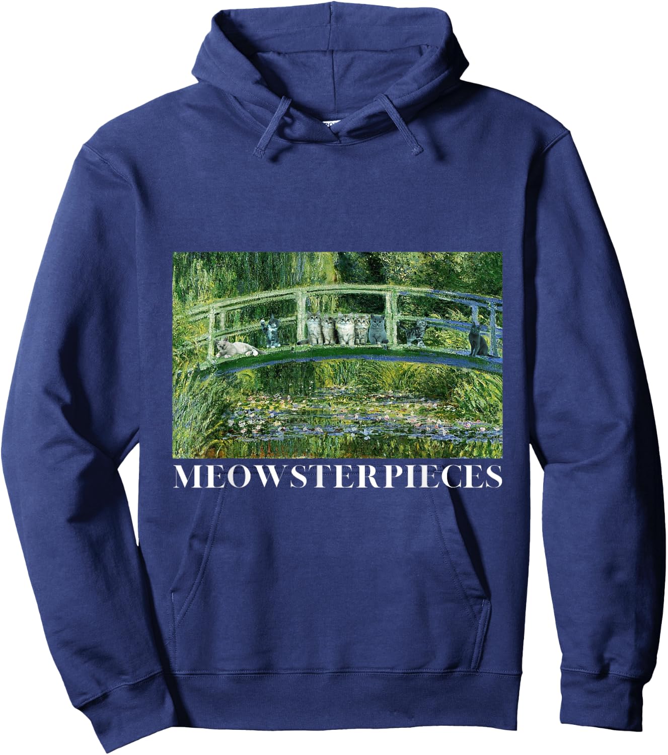 MEOWSTERPIECES Antique Oil Painting Funny Cat Lover Art Women Girls Kids Hoodie - Hoodie | Navy