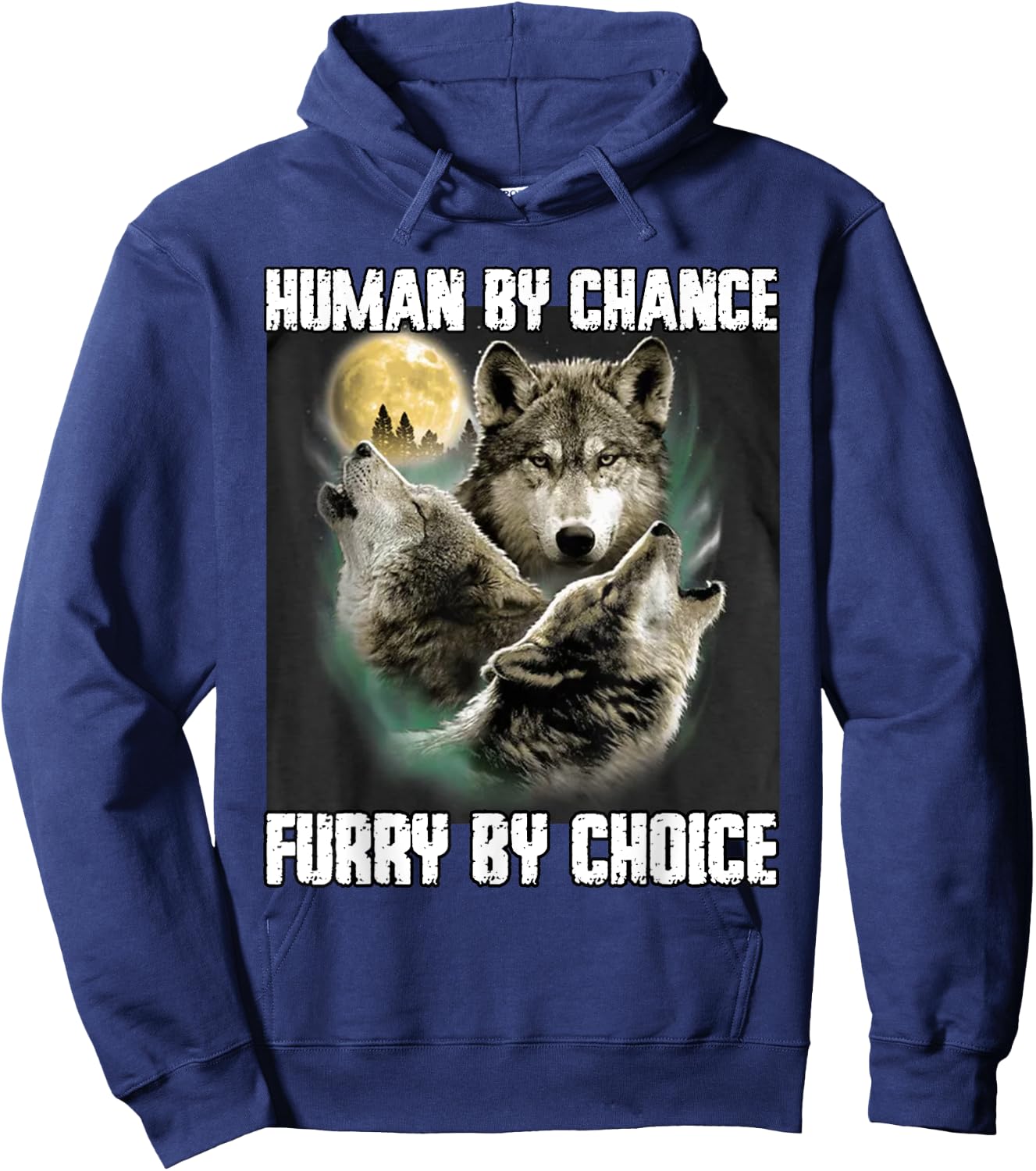Human By Chance Furry By Choice Funny Werewolf Wolf Meme Hoodie - Hoodie | Navy