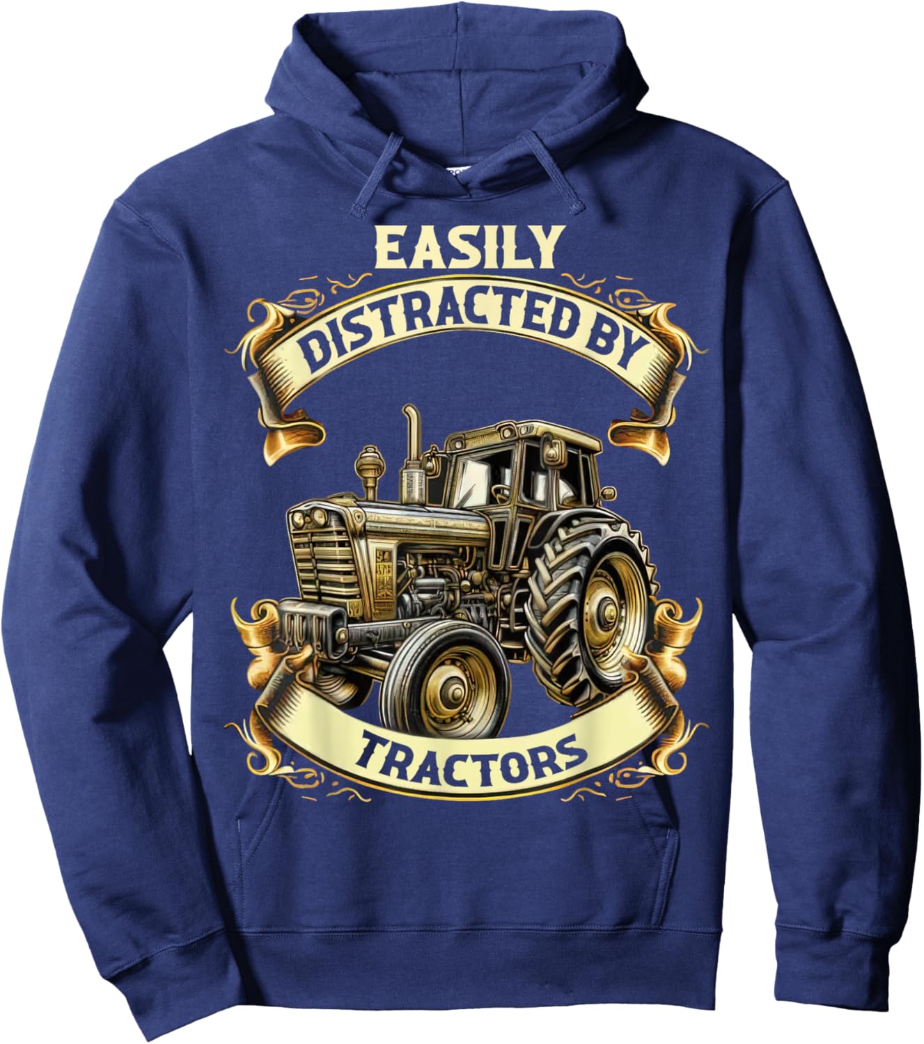Cool Easily Distracted by Tractors Fun Farmer & Farming Gift Hoodie - Hoodie | Navy