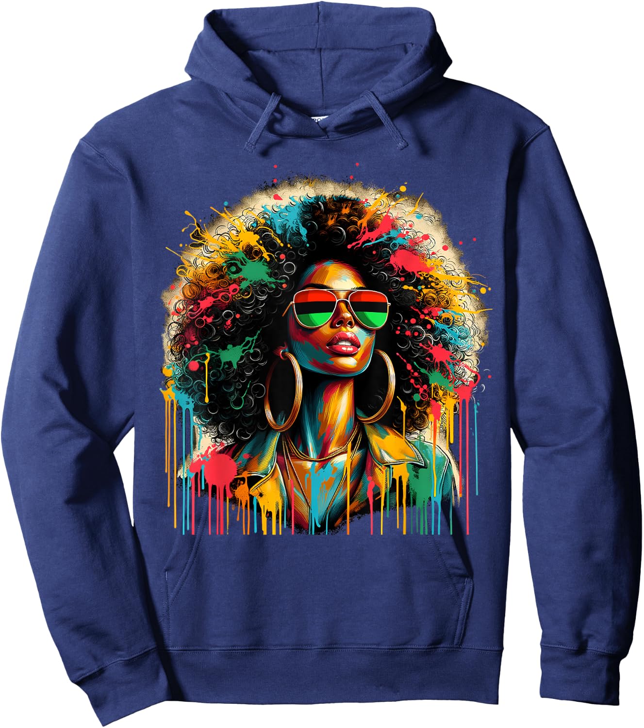 Juneteenth Black Queen Afro African Melanin Dripping Hoodie - Hoodie | Navy
