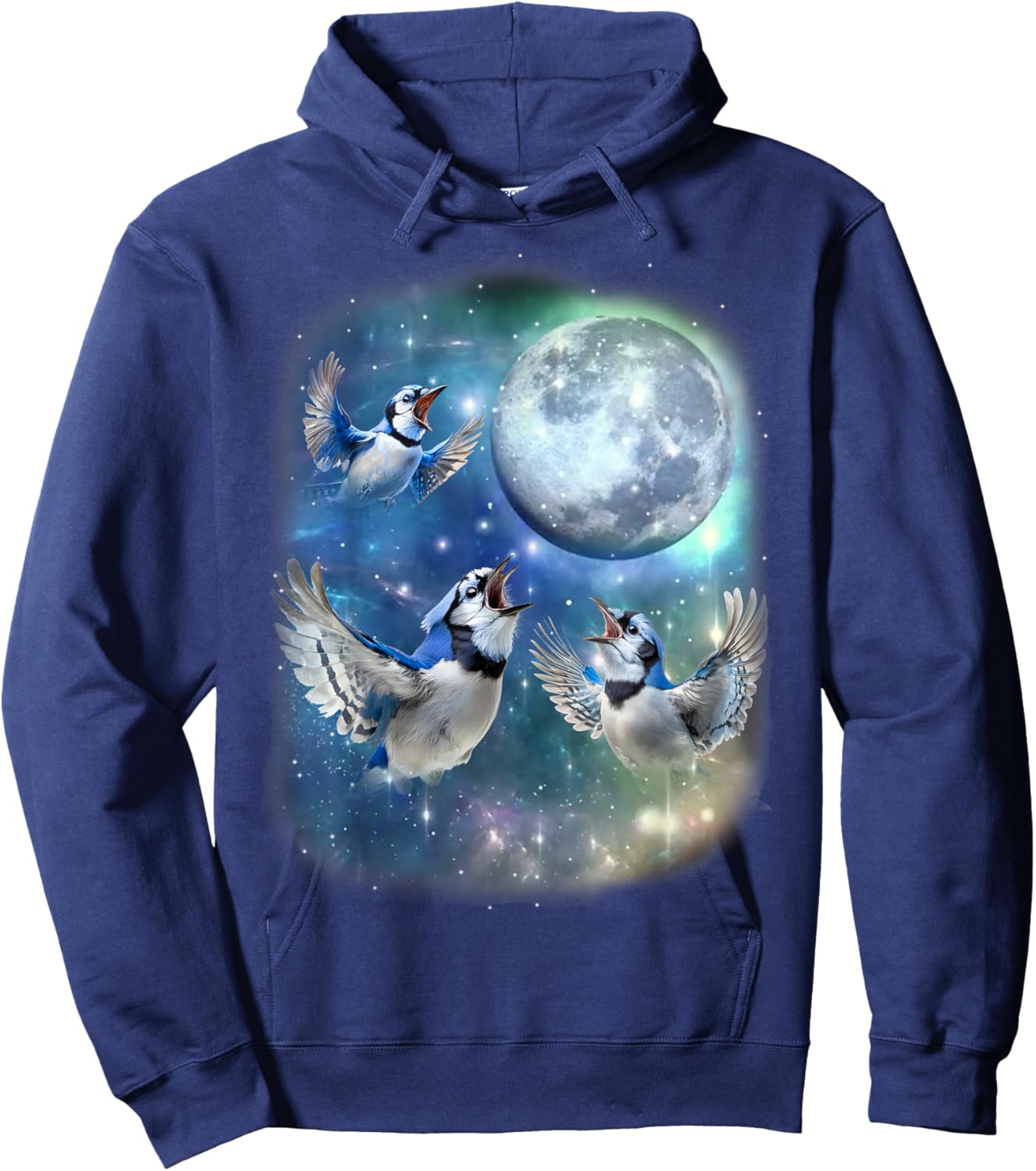 Three Blue Jay With The Moon Avian Birdwatching Birds Lover Hoodie - Hoodie | Navy