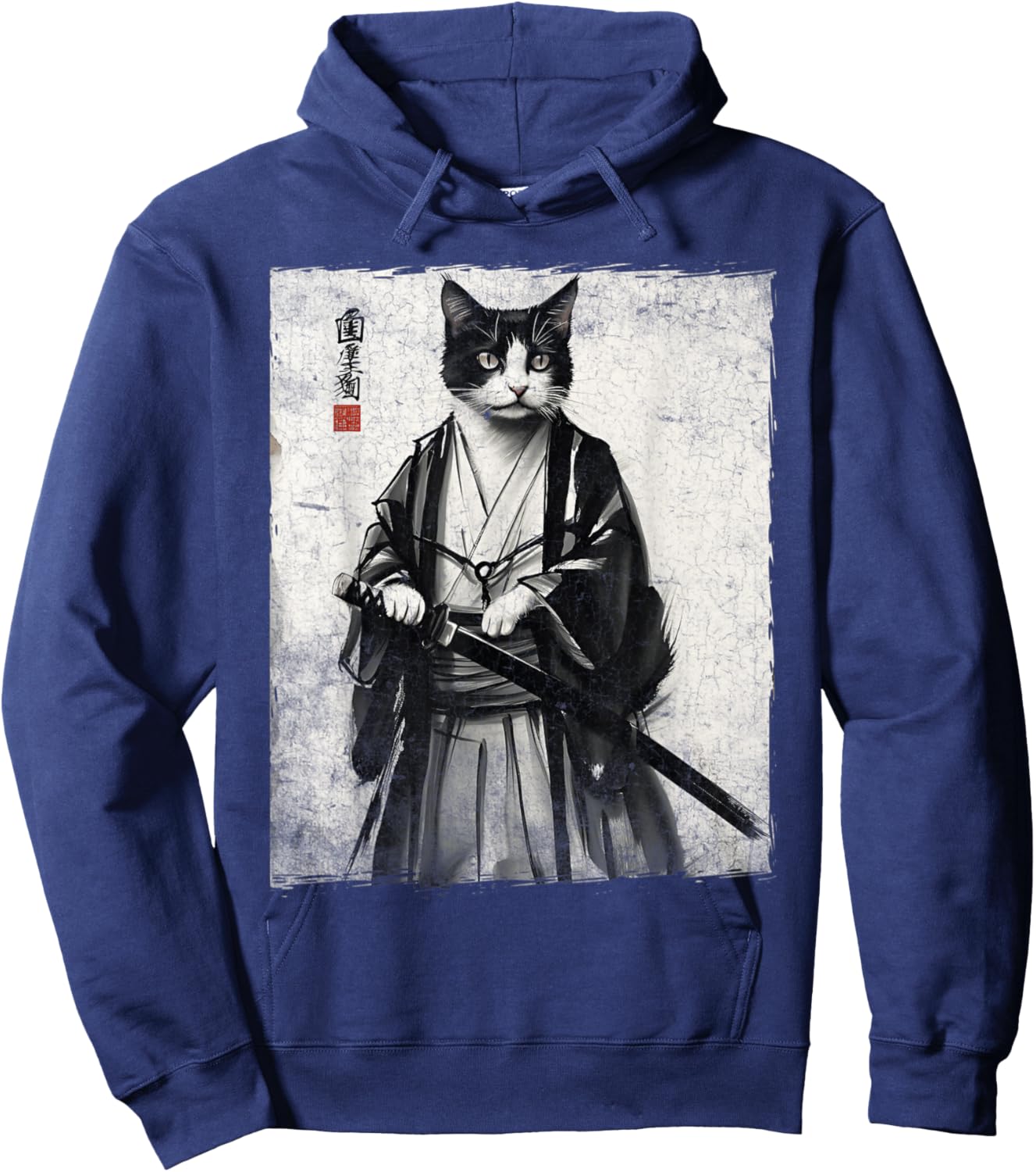 Samurai Cat Ukiyo-e Warrior Art Vintage Ninja Cat Graphic Hoodie - Hoodie | Navy