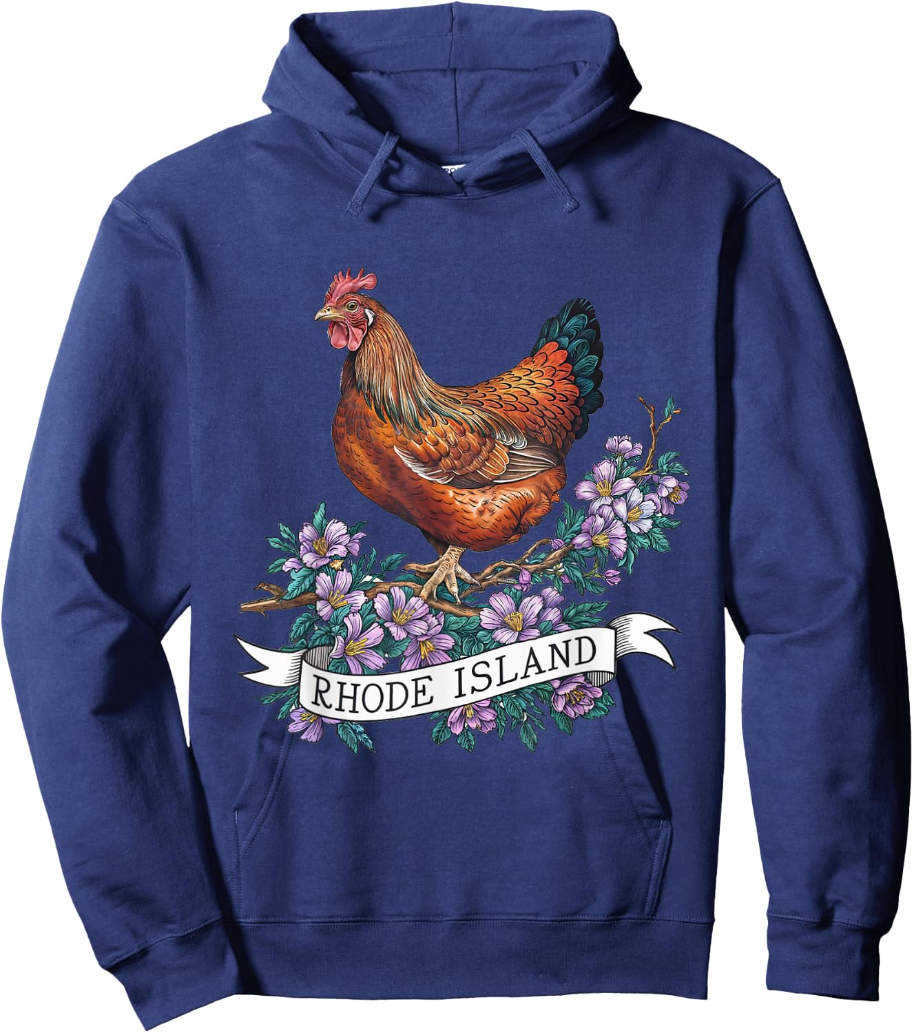 Rhode Island Red Chicken Bird and Violet Flower Hoodie - Hoodie | Navy