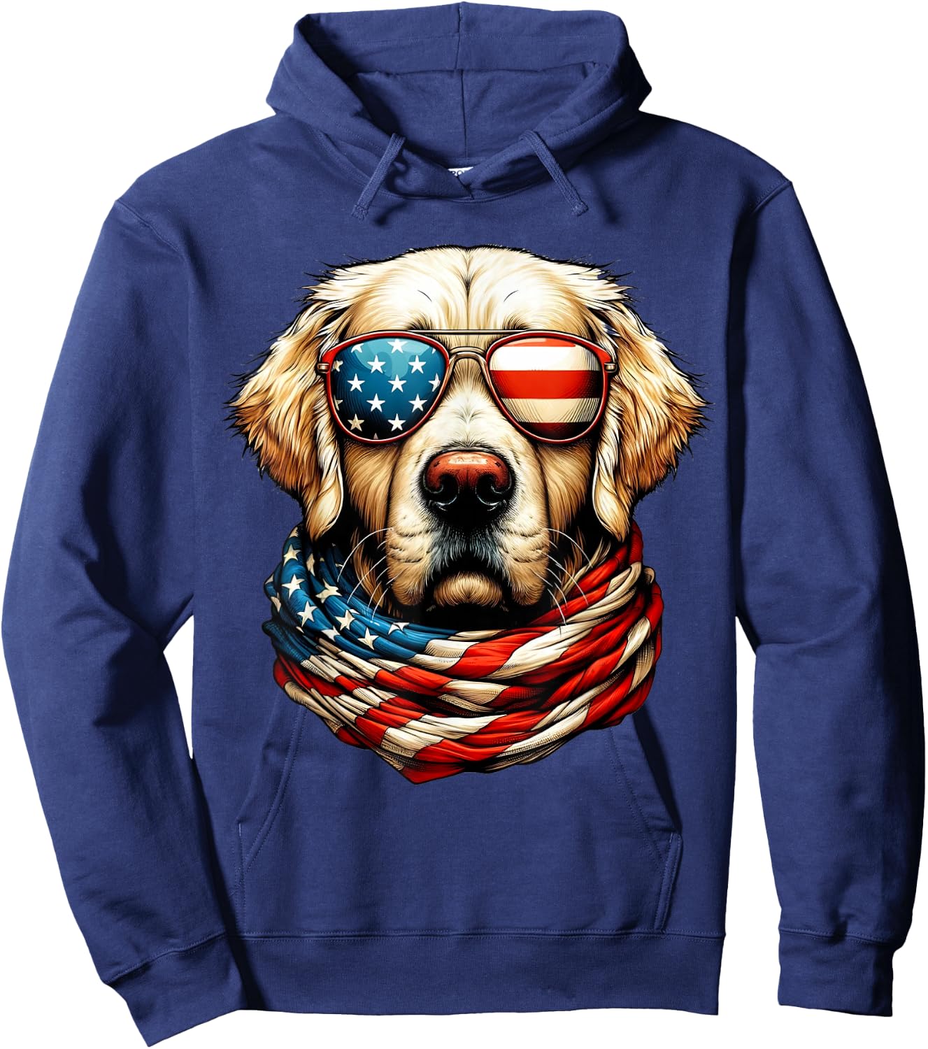Golden Retriever American Flag Patriotic Dog 4th of July Hoodie - Hoodie | Navy