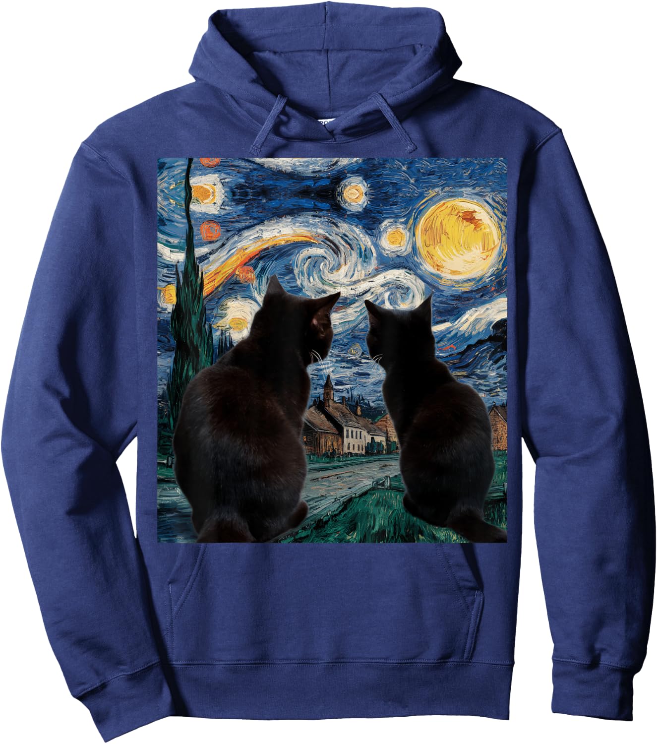 Black Cats Starry Night Van Gogh Cat Lover Men Women Girls Kids Hoodie - Hoodie | Navy