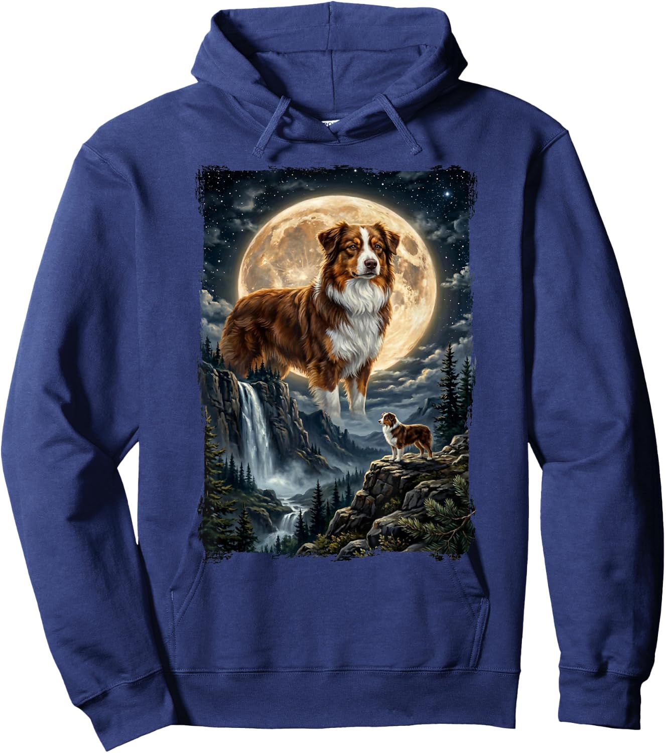 Mystik Fantasy Illustation Dog and Moon Australian Shepherd Hoodie - Hoodie | Navy