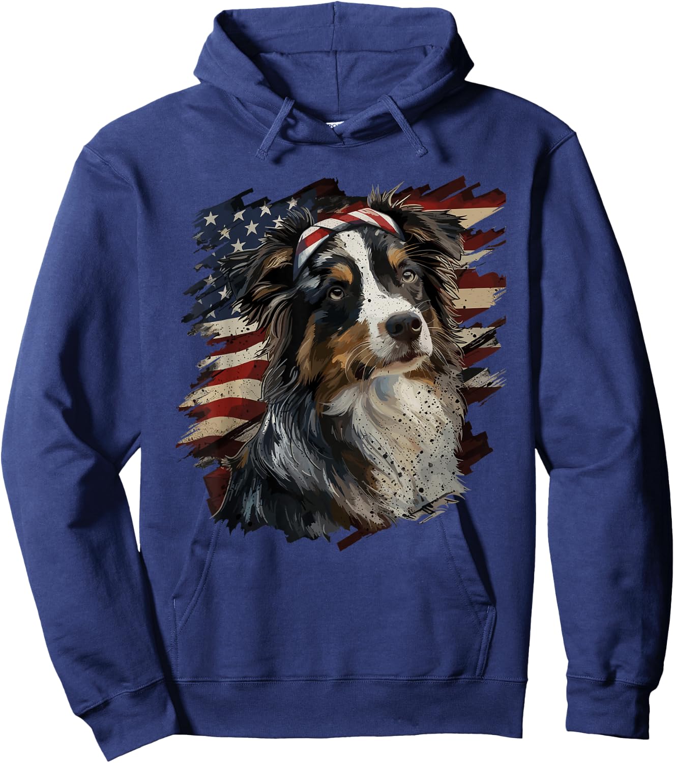 Australian Shepherd Patriotic 4th of July USA American Flag Hoodie - Hoodie | Navy