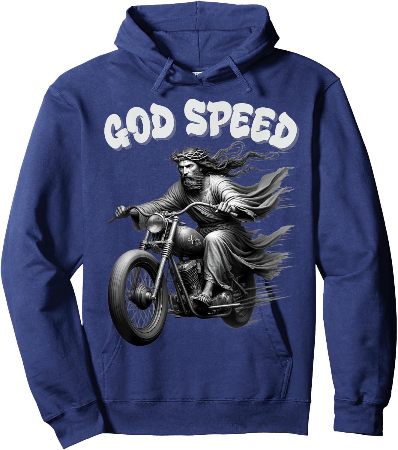 God speed Jesus on a Motorcycle Christian humour Hoodie - Hoodie | Navy