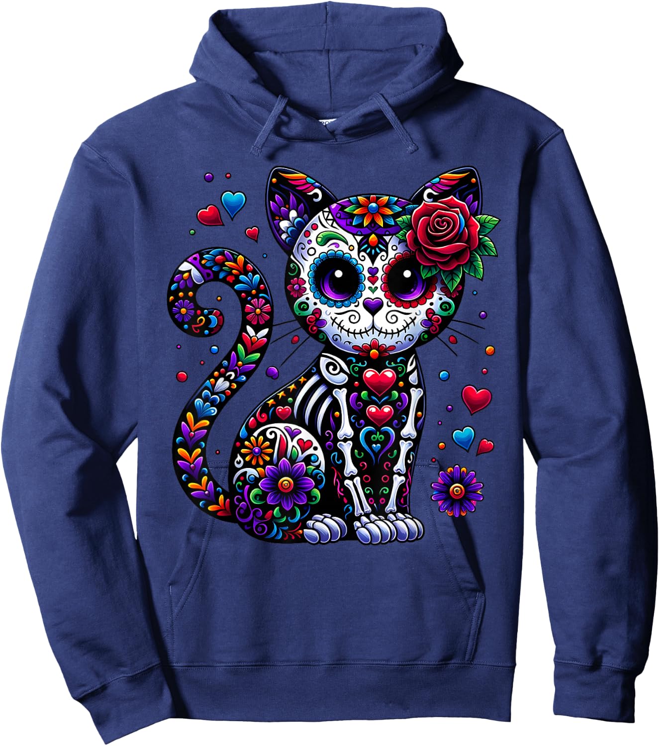 Dia De Los Muertos Cinco De Mayo Cat Sugar Skull Men Women Hoodie - Hoodie | Navy