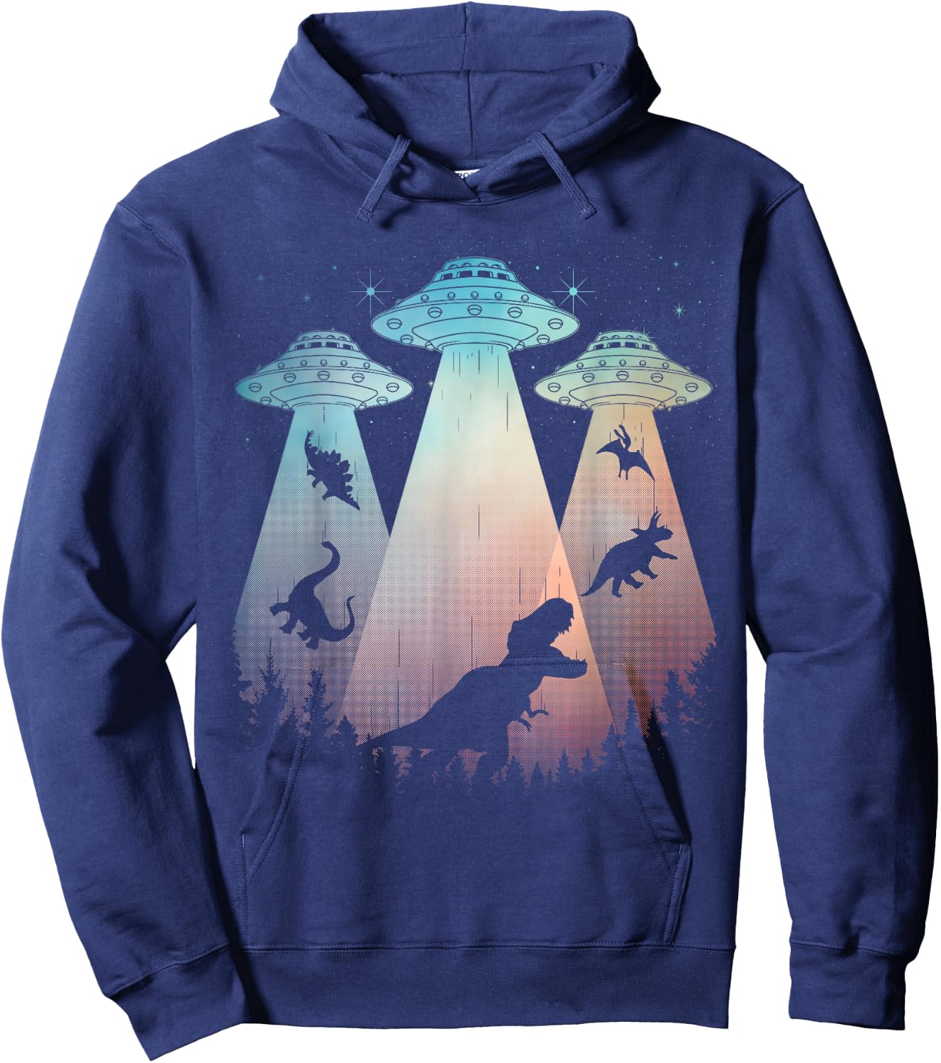 Cool Dinosaur Art Women UFO Alien Abduction Dinosaur Hoodie - Hoodie | Navy