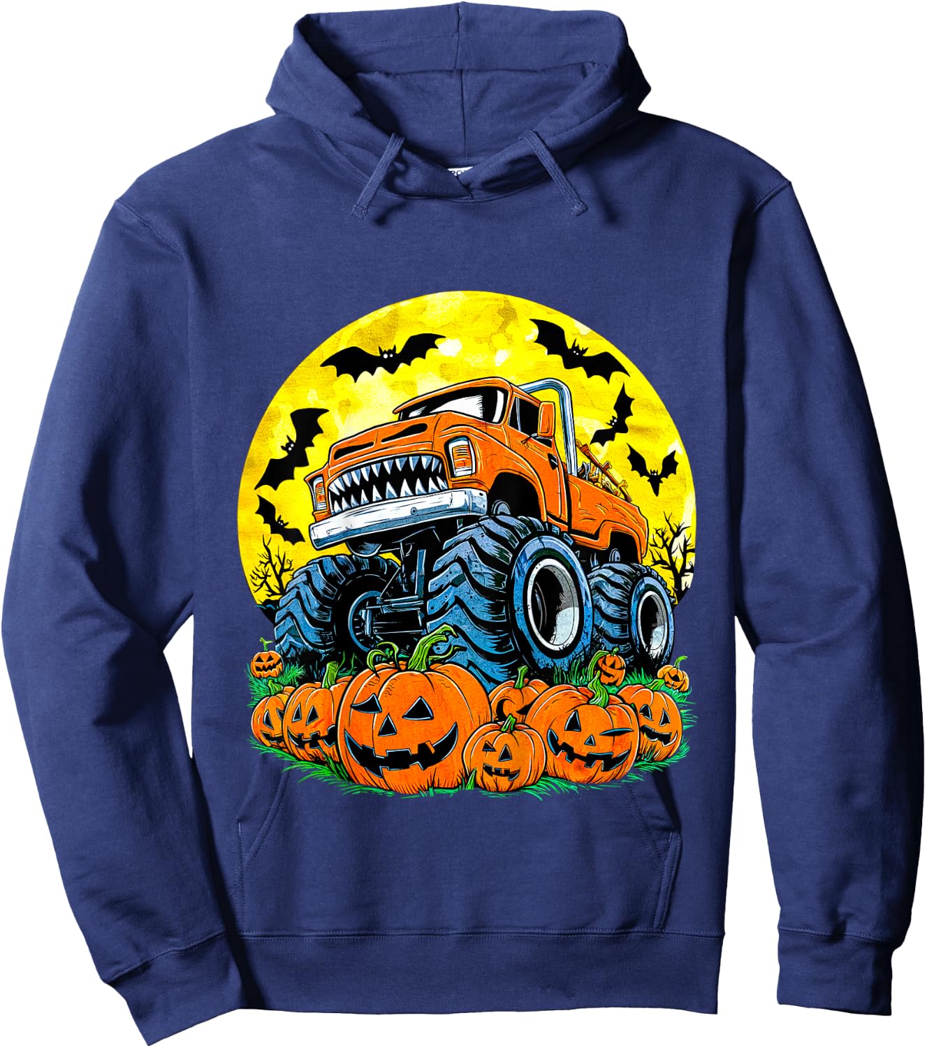 Monster Truck Halloween Jack O Lantern Moon Pumpkin Toddler Hoodie - Hoodie | Navy