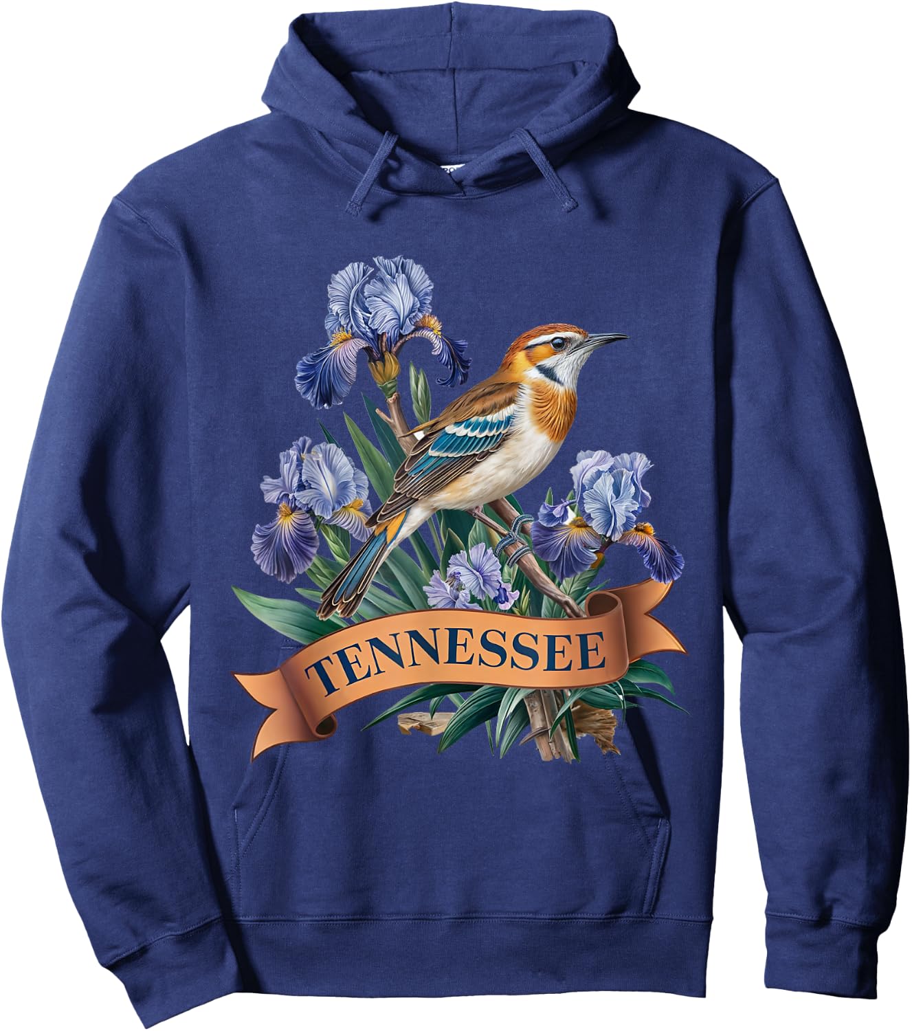 Tennessee Northern Mockingbird Bird and Iris Flower Hoodie - Hoodie | Navy