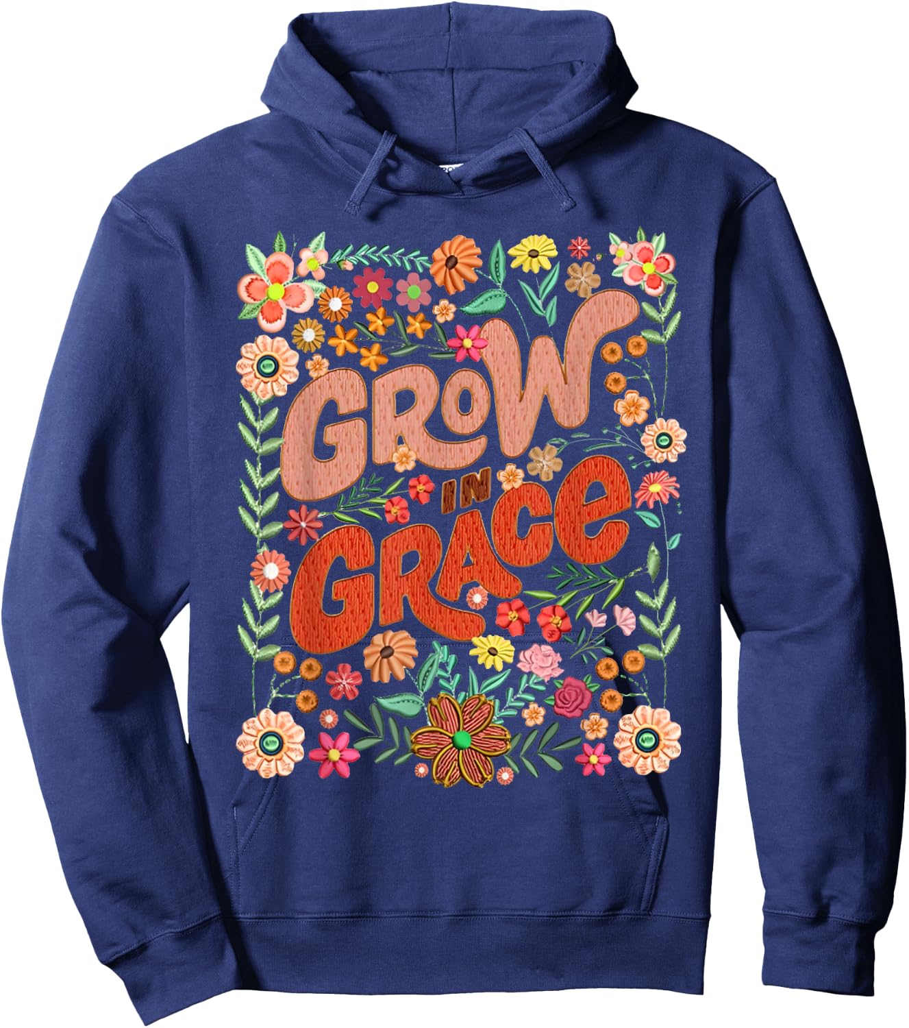Grow In Grace Floral Christian Bible Verse Religious Faith Hoodie - Hoodie | Navy