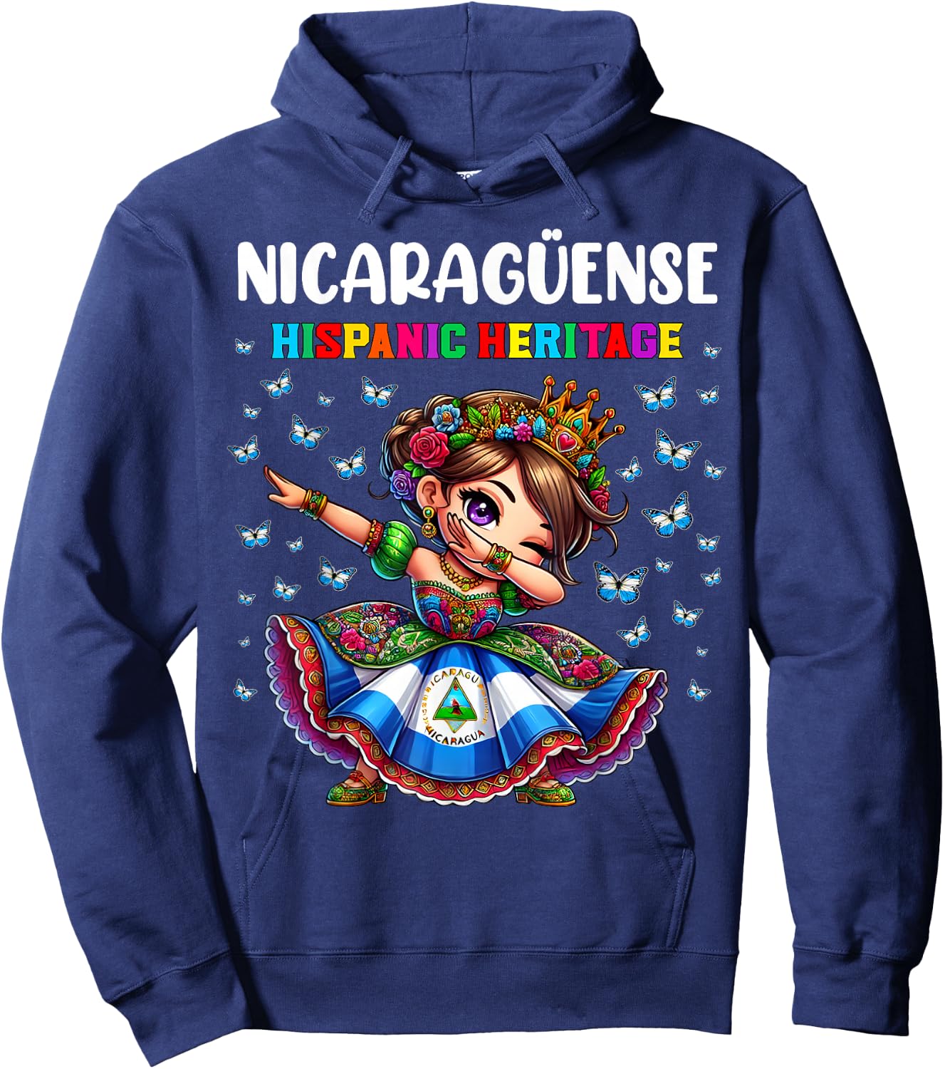 Nicaragua Hispanic Heritage Month Celebration girls kids Hoodie - Hoodie | Navy