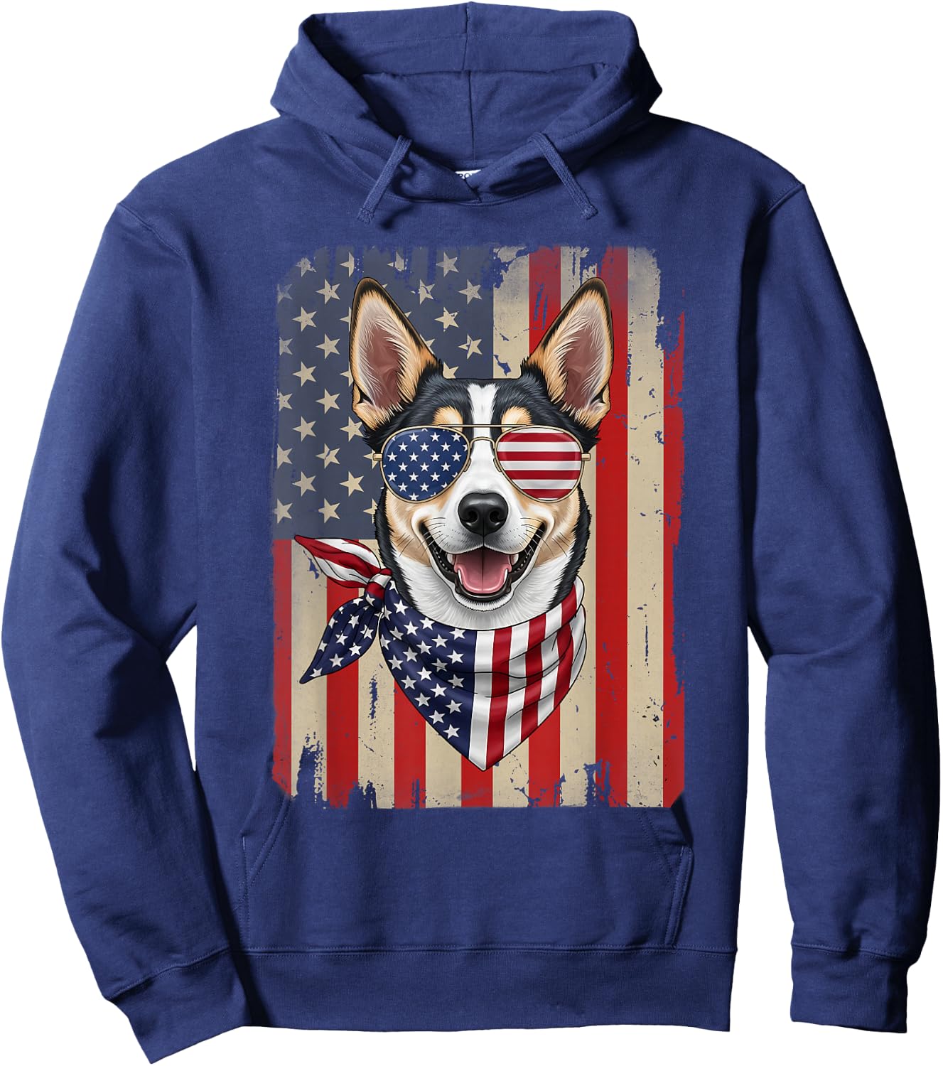 4th of July Australian Kelpie Dog American Flag Patriotic Hoodie - Hoodie | Navy