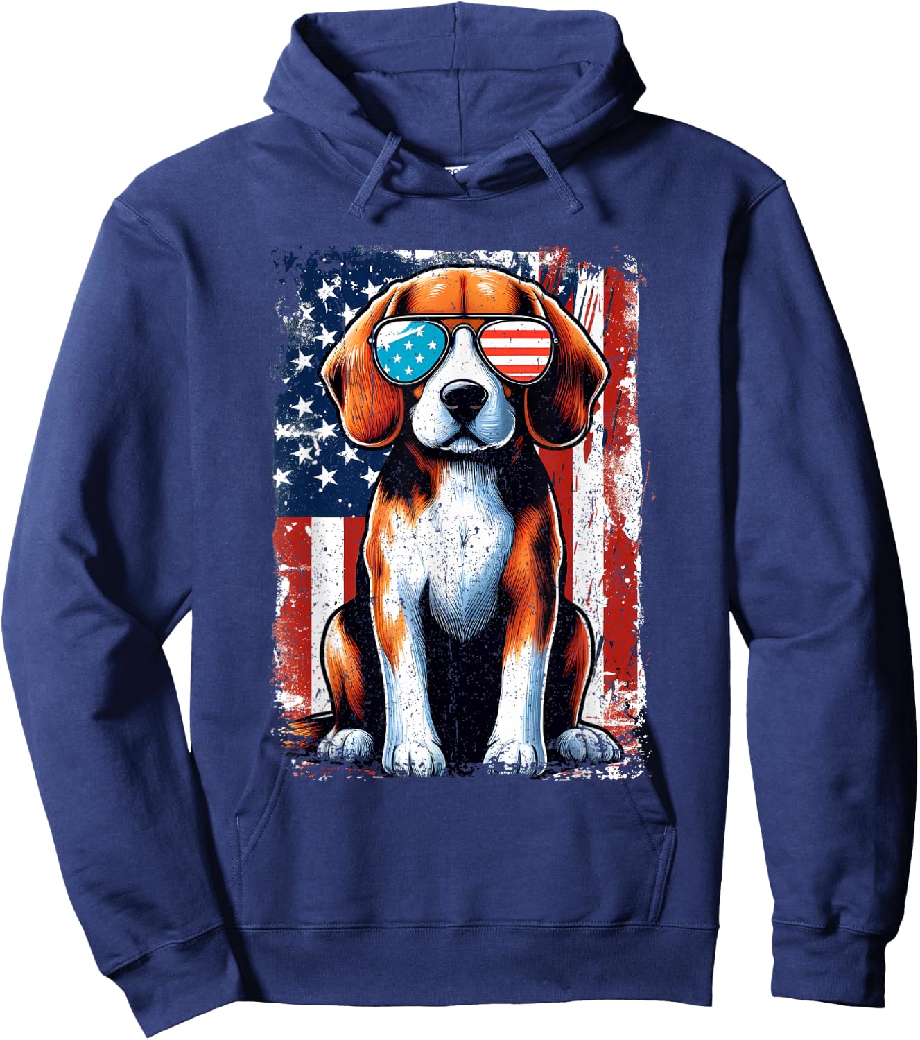 Vintage Beagle Dog American US USA Flag Pets Dogs Hoodie - Hoodie | Navy