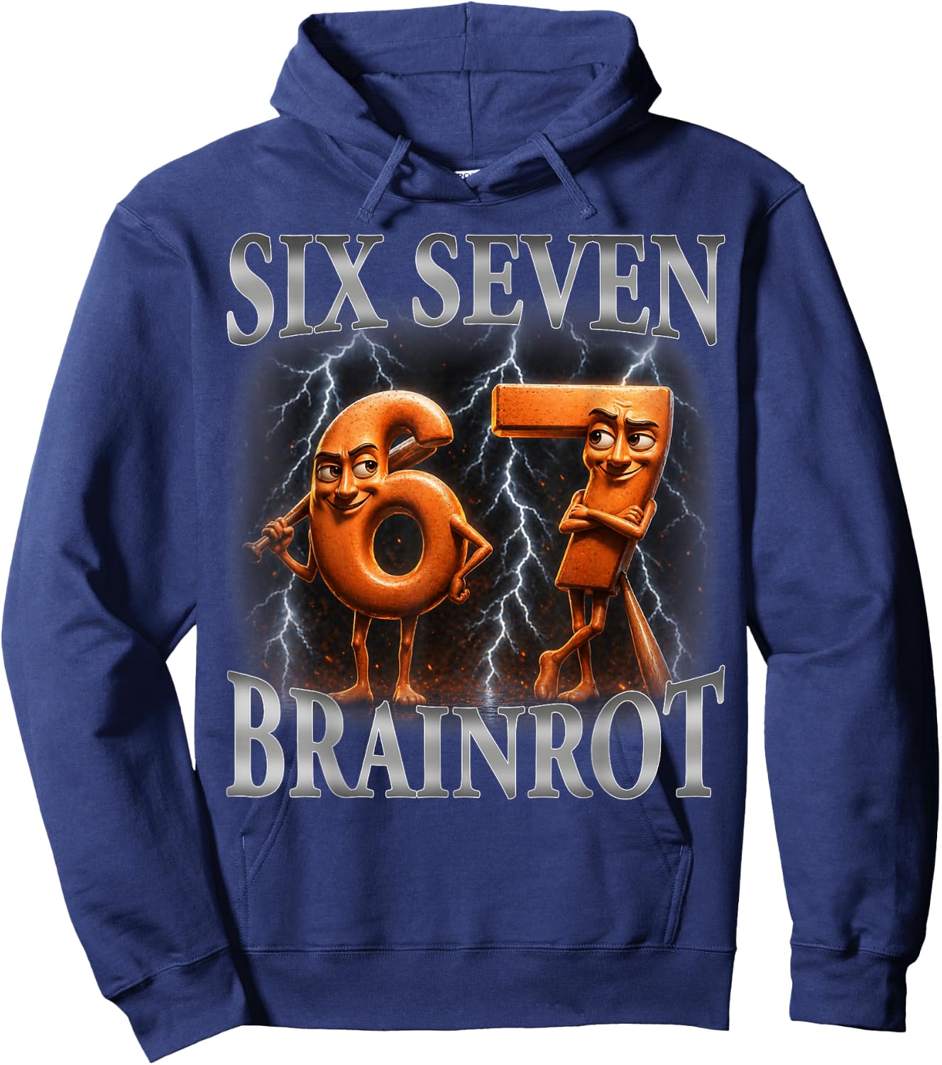 Funny 67 Italian Brainrot Tung Tung Sahur Six Seven Hoodie - Hoodie | Navy