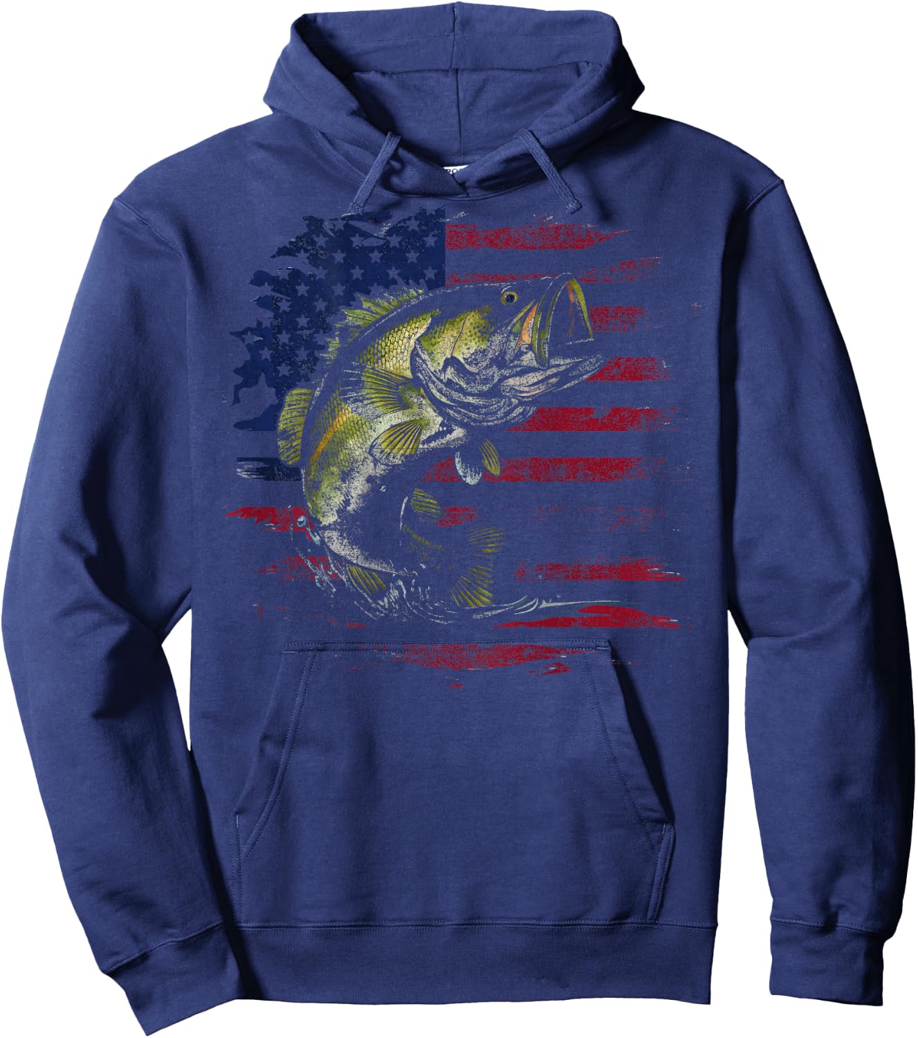 American Flag Camo Bass Fish Fishing Fisherman (on back) Hoodie - Hoodie | Navy