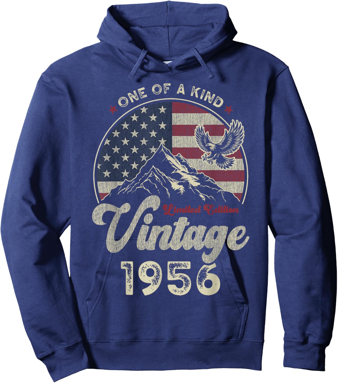 Vintage 1956 American Flag 70th Birthday Patriotic Eagle Hoodie - Hoodie | Navy