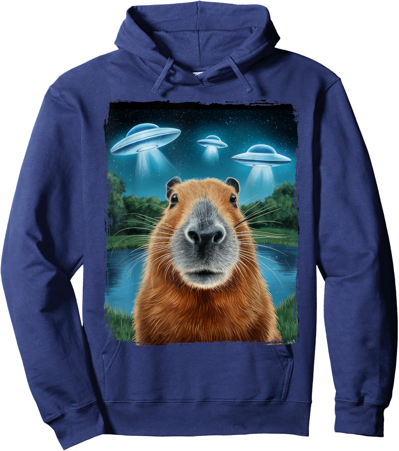 Capybara Selfie with UFOs Hoodie - Hoodie | Navy