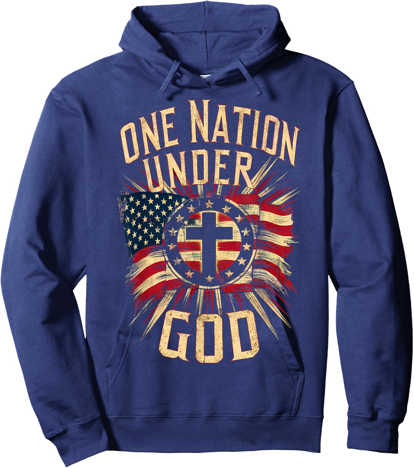 One Nation Under God Christian Patriotic American Flag Hoodie - Hoodie | Navy