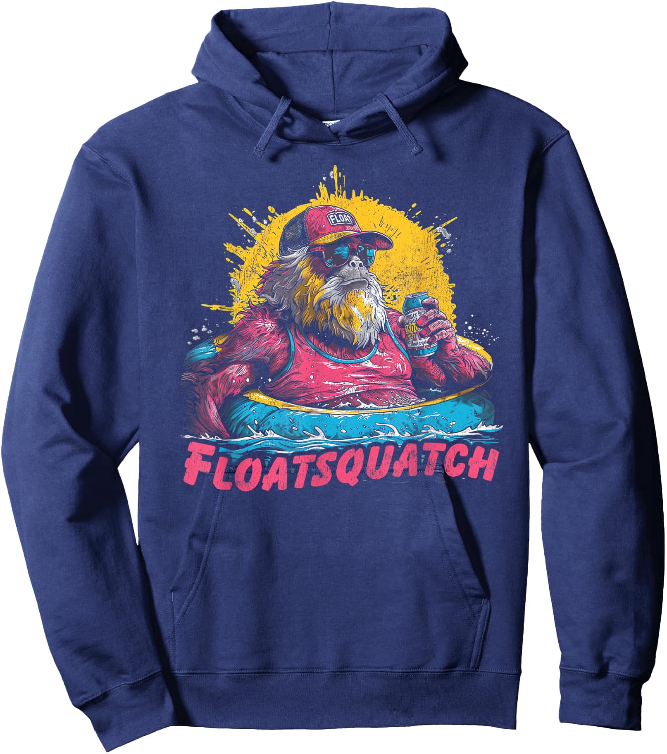 Funny Bigfoot or Sasquatch Summer Float Trip River Tubing Women Hoodie - Hoodie | Navy