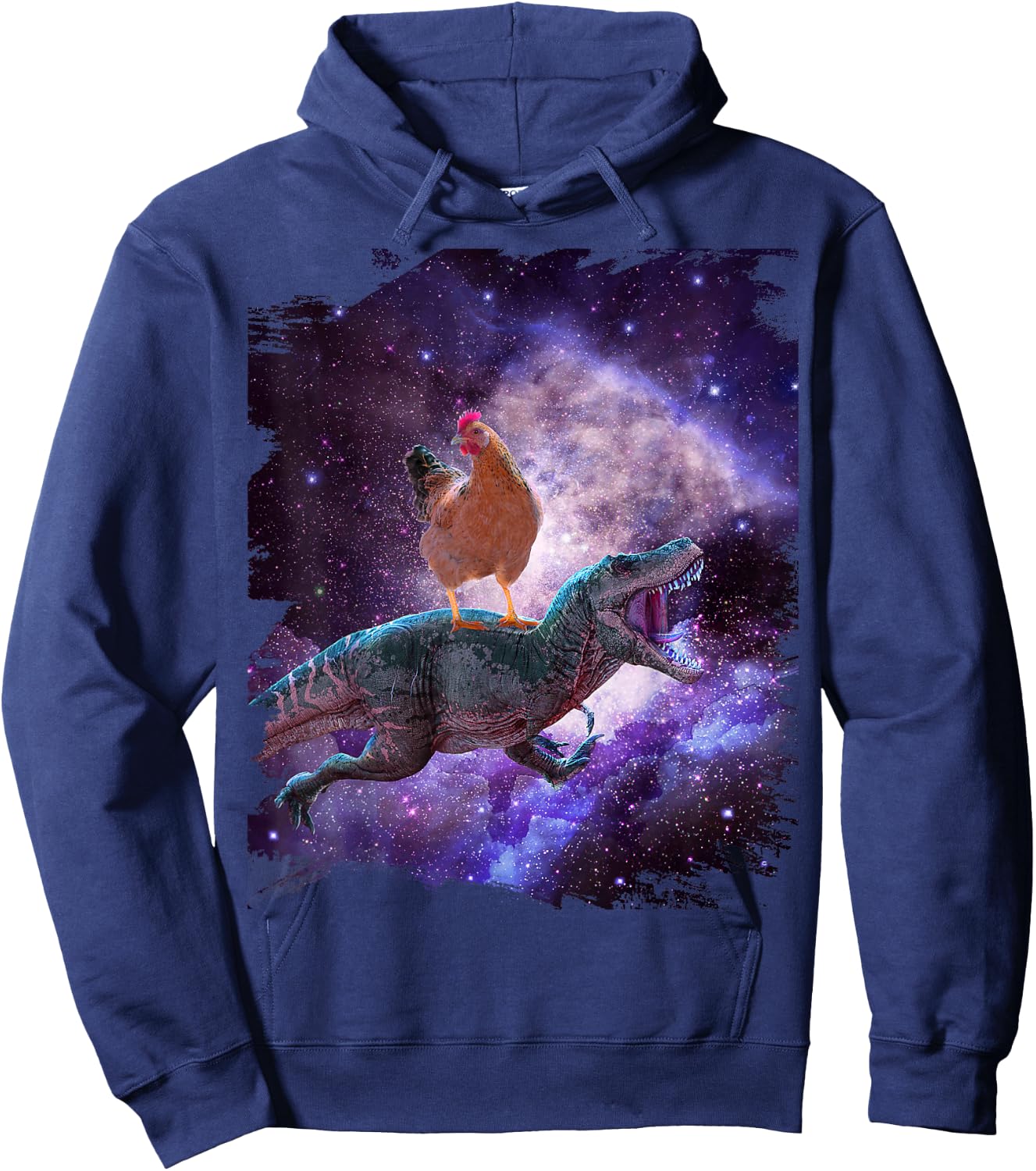 Chicken Riding Dinosaur In Space - Rainbow Hoodie - Hoodie | Navy