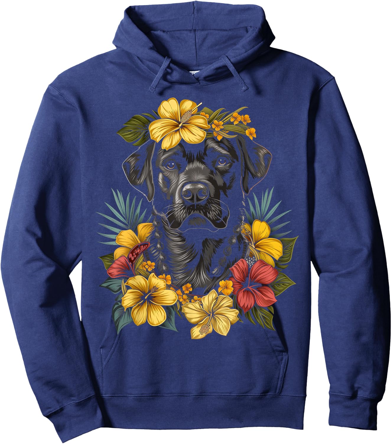 Labrador Hawaiian Flowers Hibiscus Hula Hawaii Black Lab Dog Women Kids Hoodie - Hoodie | Navy