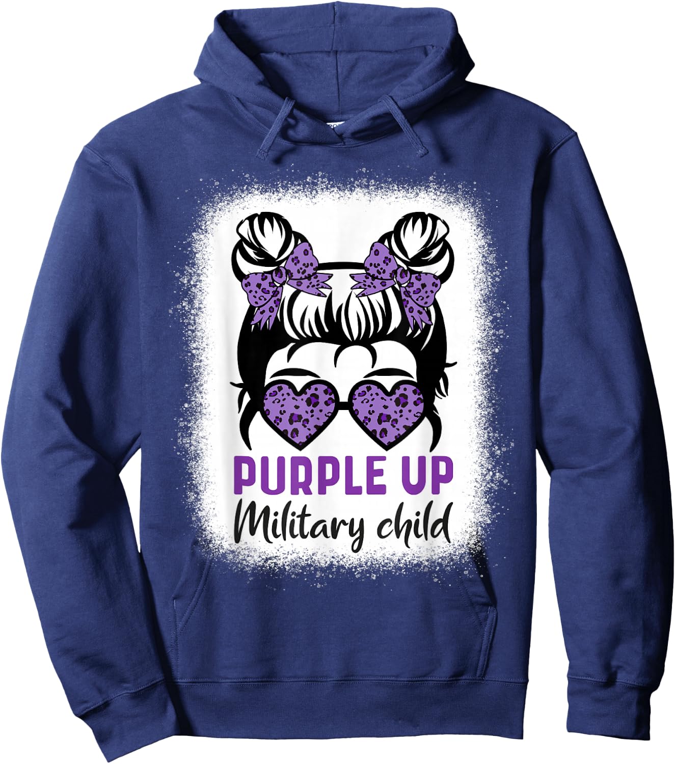 Purple Up For Military Kids - Month Military Child Messy Bun Hoodie - Hoodie | Navy