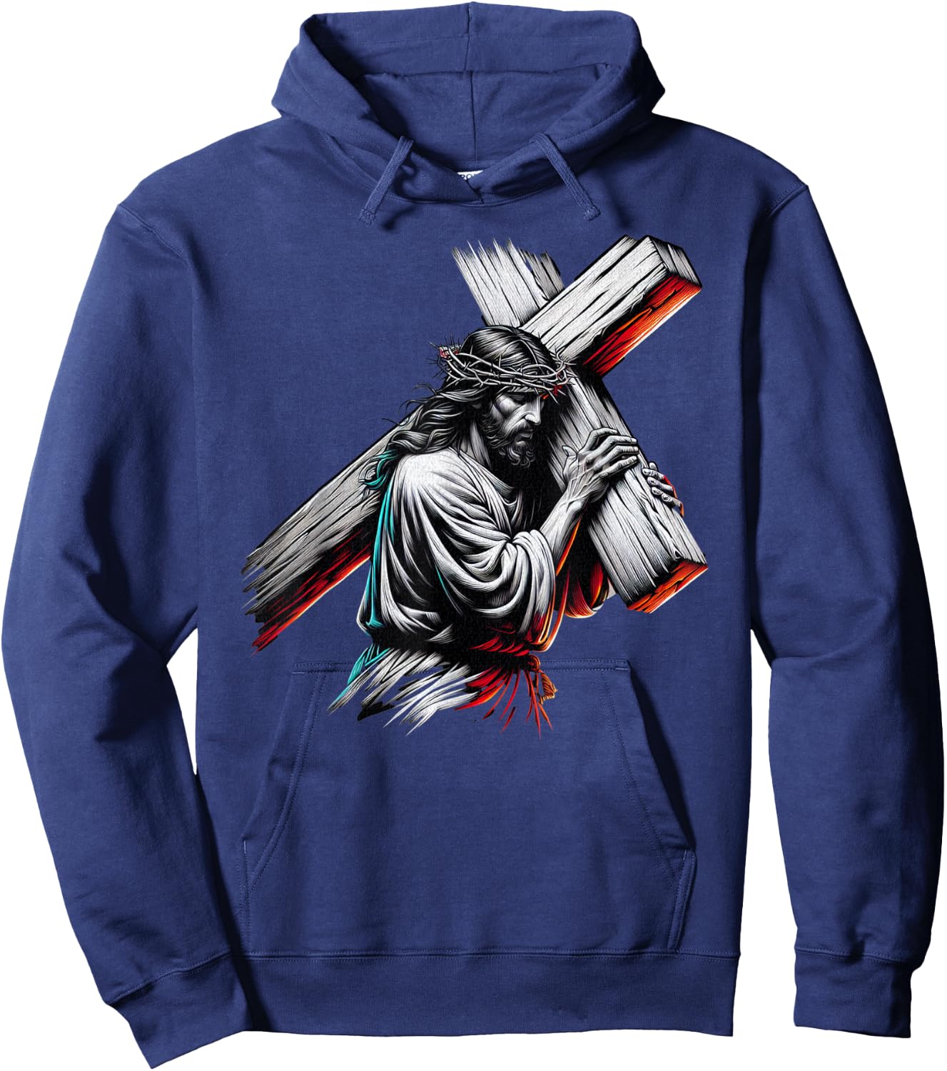 Jesus Christ of Nazareth Carrying the Cross, Crown of Thorns Hoodie - Hoodie | Navy
