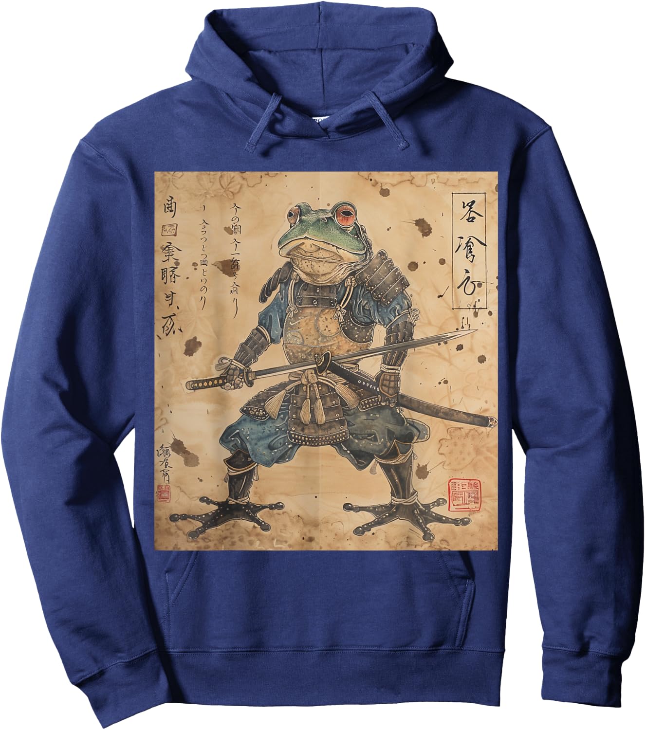 Japanese Samurai Frog In Ukiyo-e Woodblock Style Hoodie - Hoodie | Navy