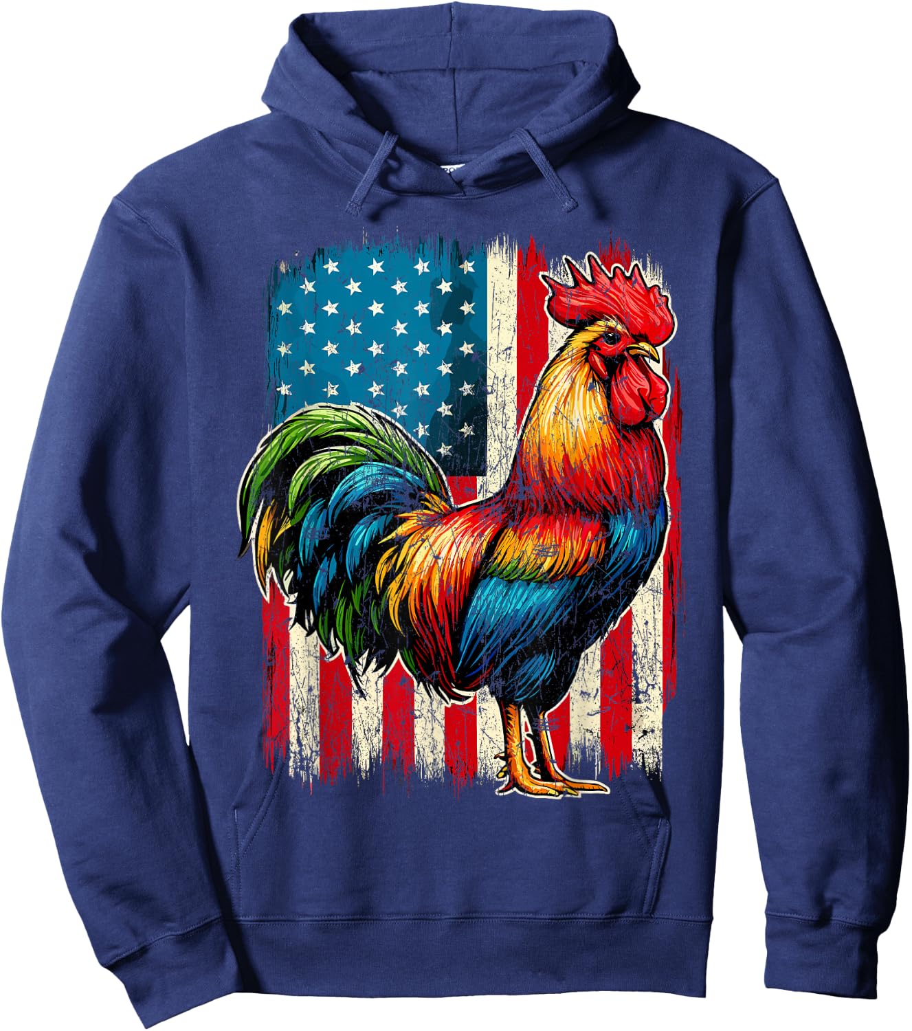 Patriotic Rooster USA Flag Chicken Farmer Hoodie - Hoodie | Navy