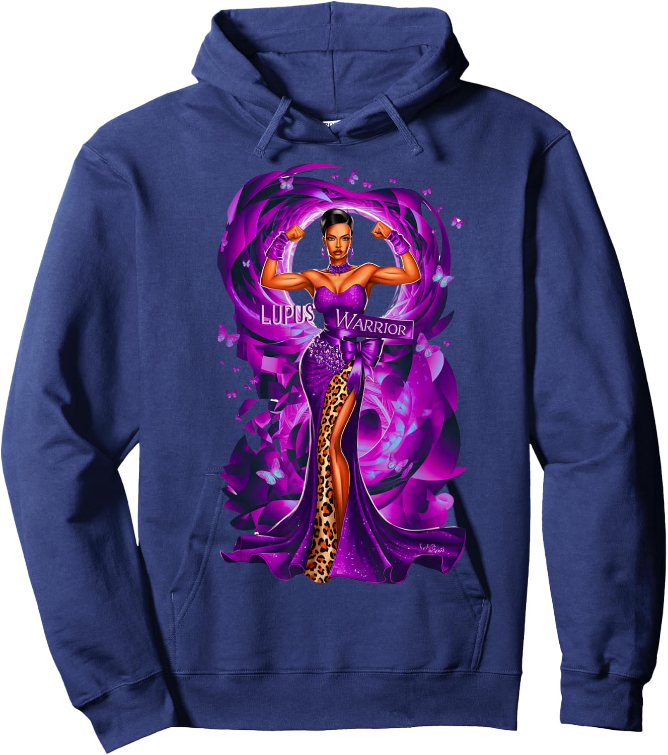African American Black Woman Lupus Warrior Purple Ribbon Mom Hoodie - Hoodie | Navy