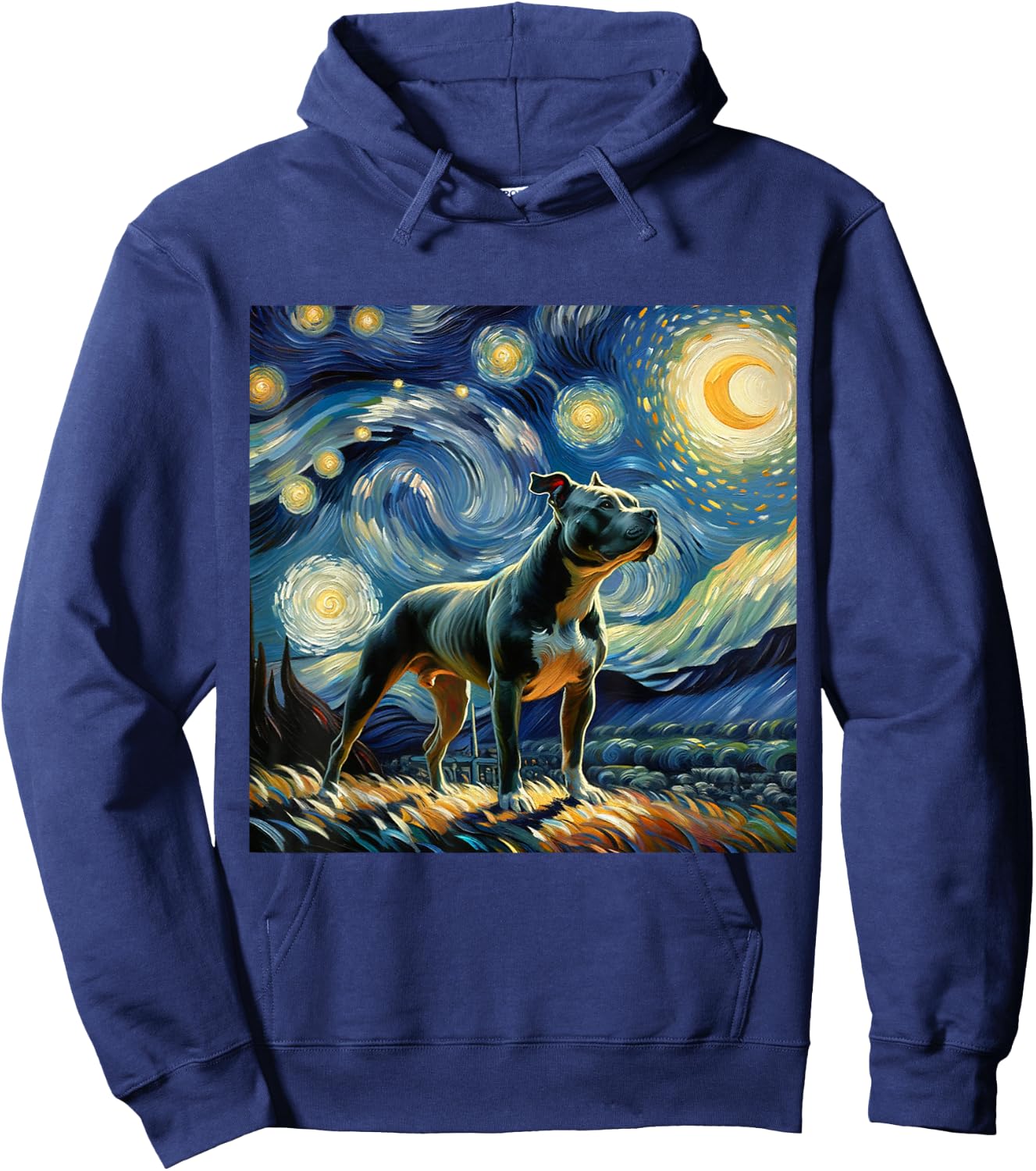 Pitbull Starry Night Shirt Vincent Van Gogh Art Dog Hoodie - Hoodie | Navy