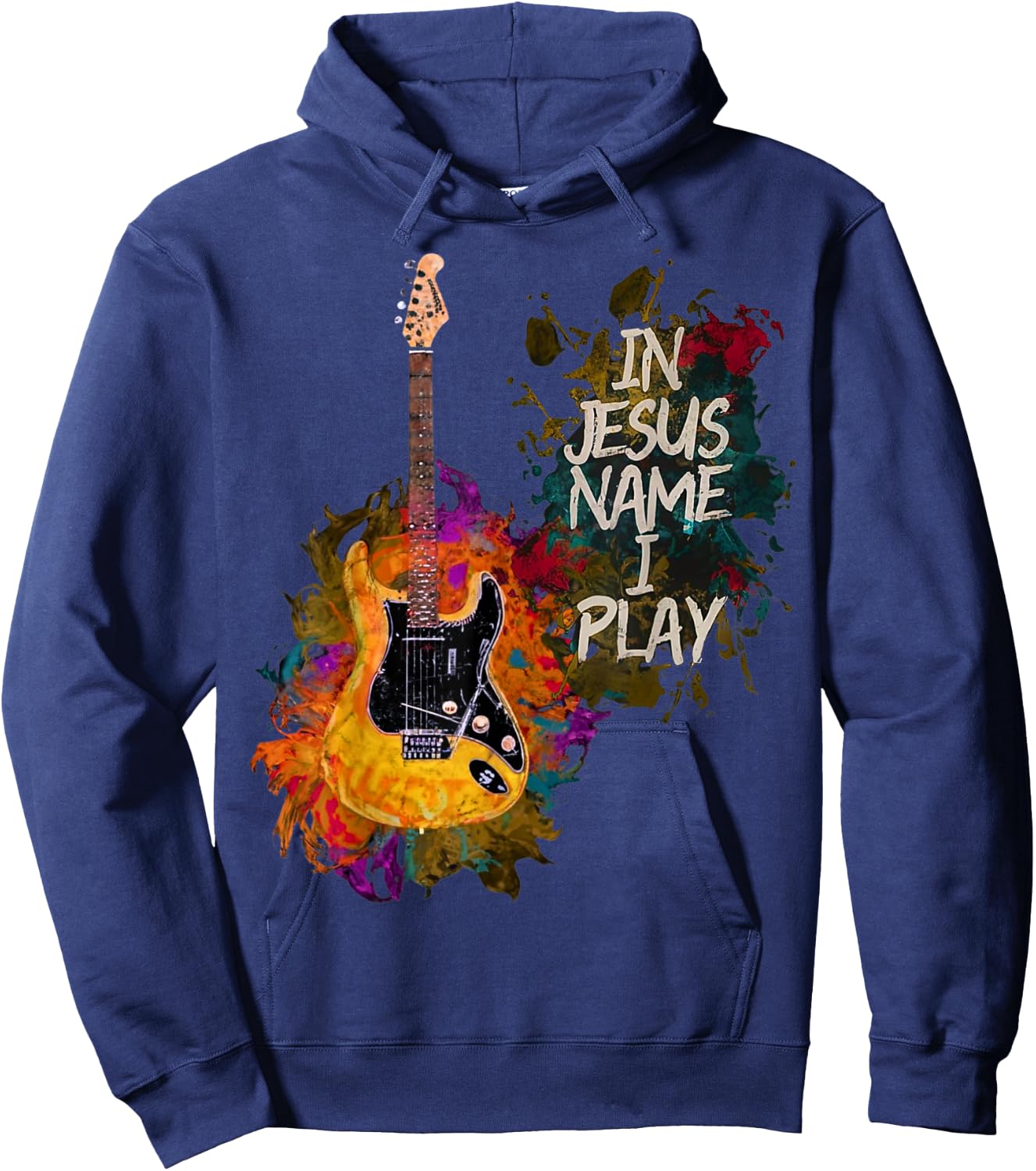 In Jesus Name I Play Guitar Christian Guitar Player Vintage Hoodie - Hoodie | Navy