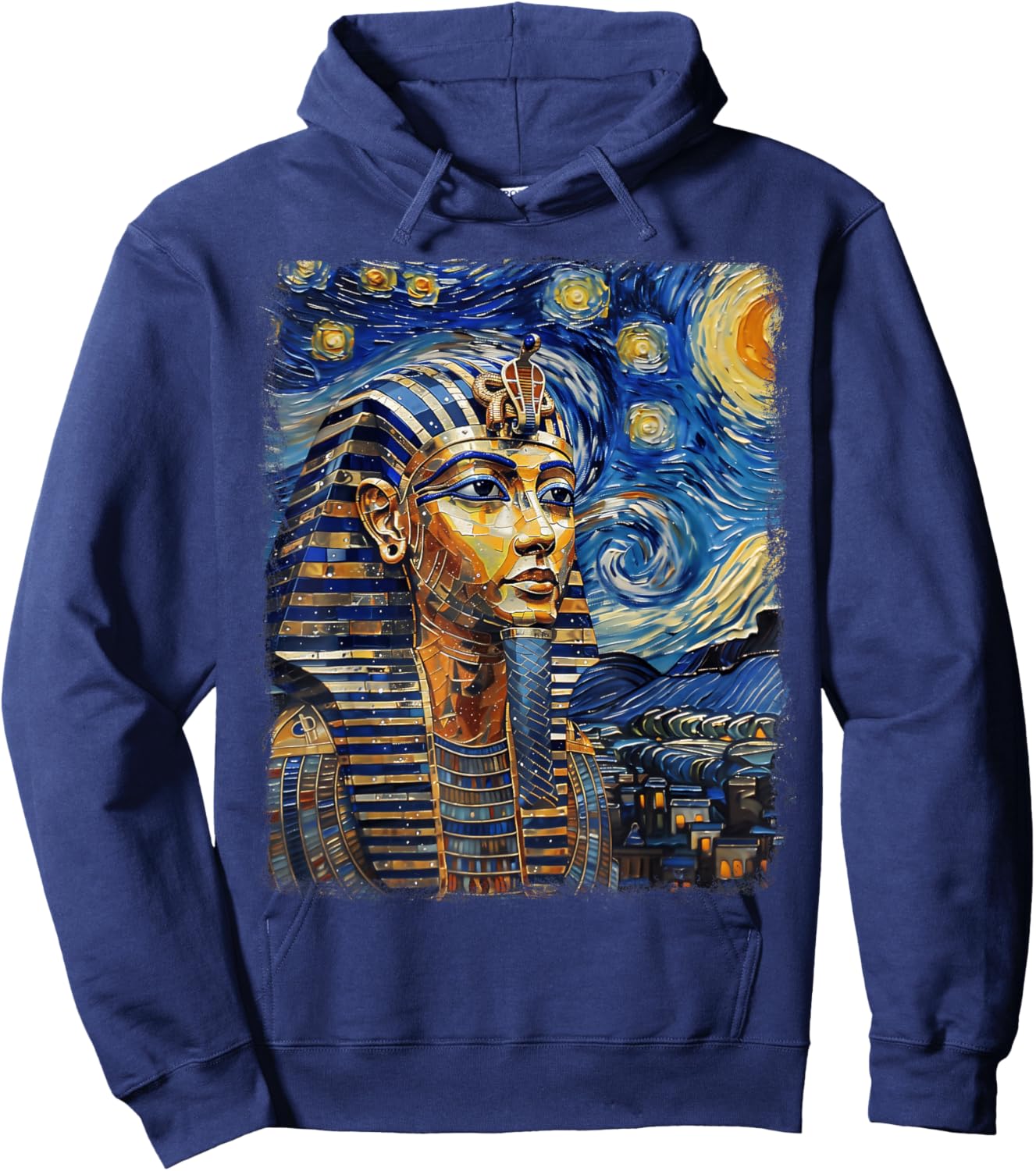 Pharaoh King Tut Egypt Starry Night Painting Hoodie - Hoodie | Navy