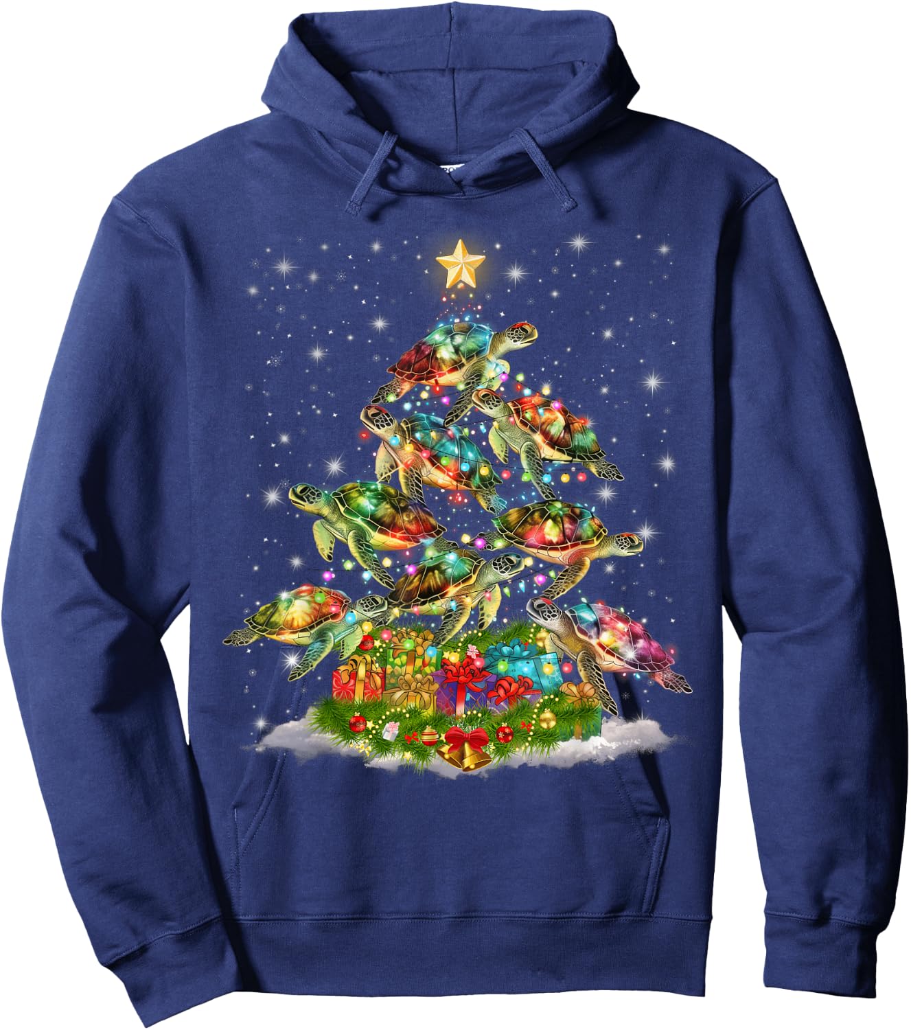 Sea Turtles Christmas Tree Lights Santa Hat Merry Christmas Hoodie - Hoodie | Navy