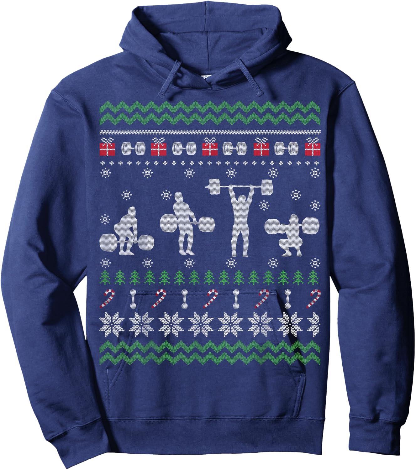 Funny Weightlifting Ugly Christmas Sweater Gift Hoodie - Hoodie | Navy