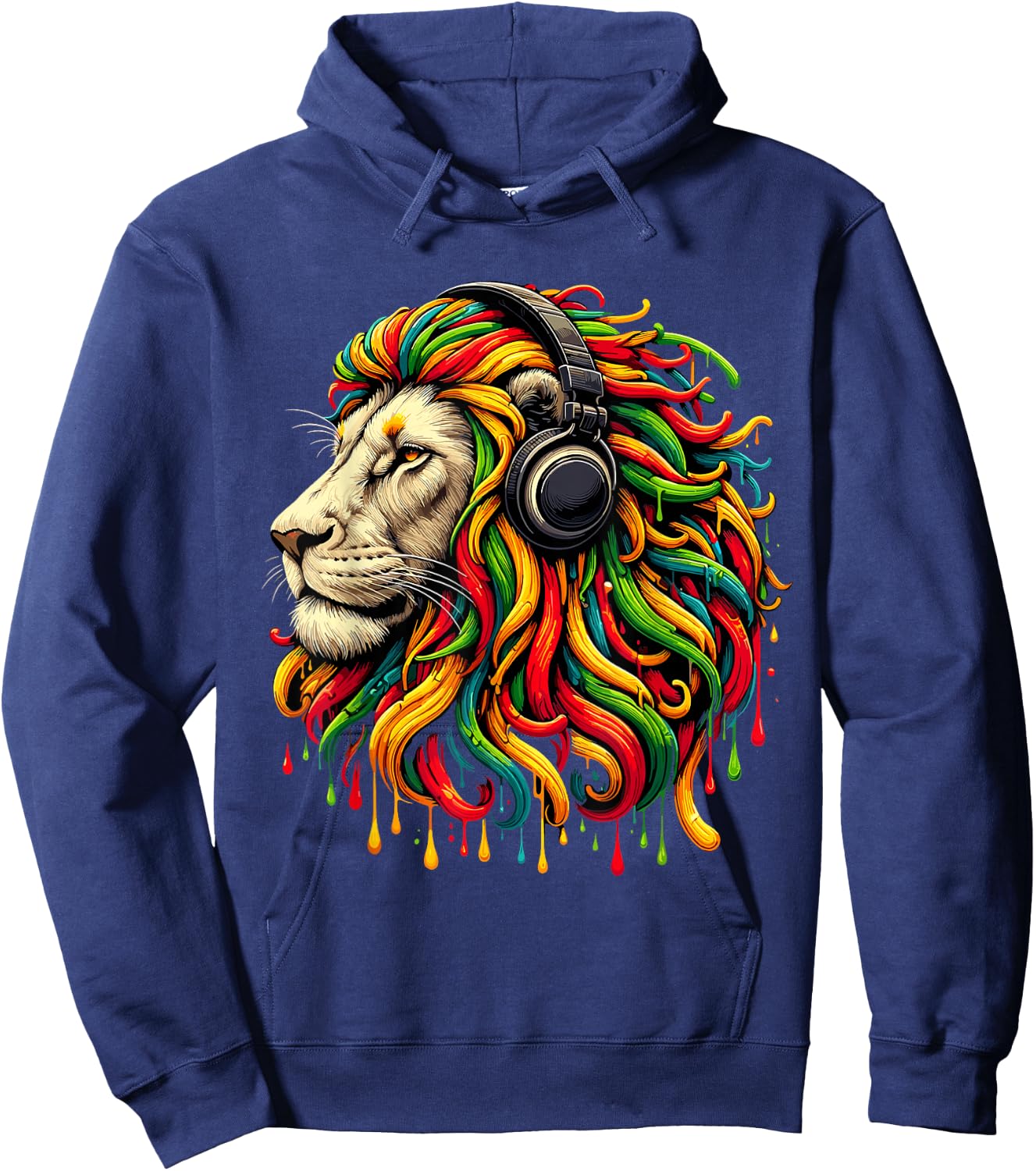 Rasta Reggae Headphones Jamaican Lion Music Judah Hoodie - Hoodie | Navy