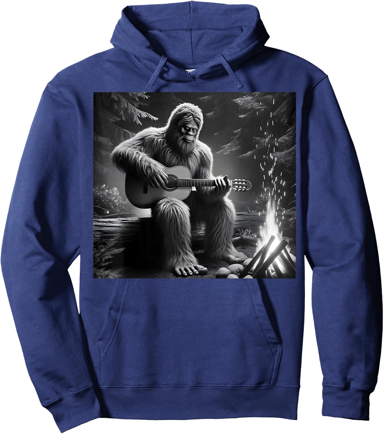 Bigfoot Playing Guitar Rock on Sasquatch Big Foot Hoodie - Hoodie | Navy
