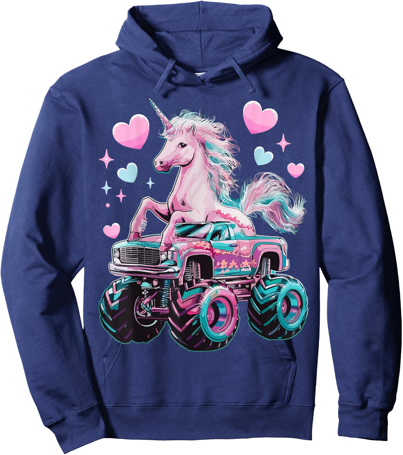 Monster Truck Unicorn Girl Birthday Party Monster Truck Hoodie - Hoodie | Navy