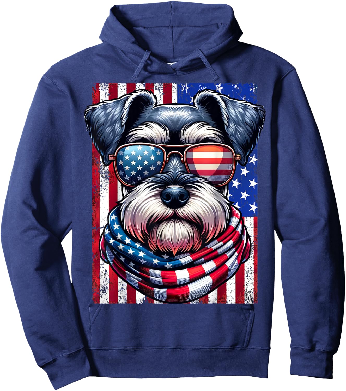 Miniature Schnauzer Dog American Flag Patriotic 4th of July Hoodie - Hoodie | Navy