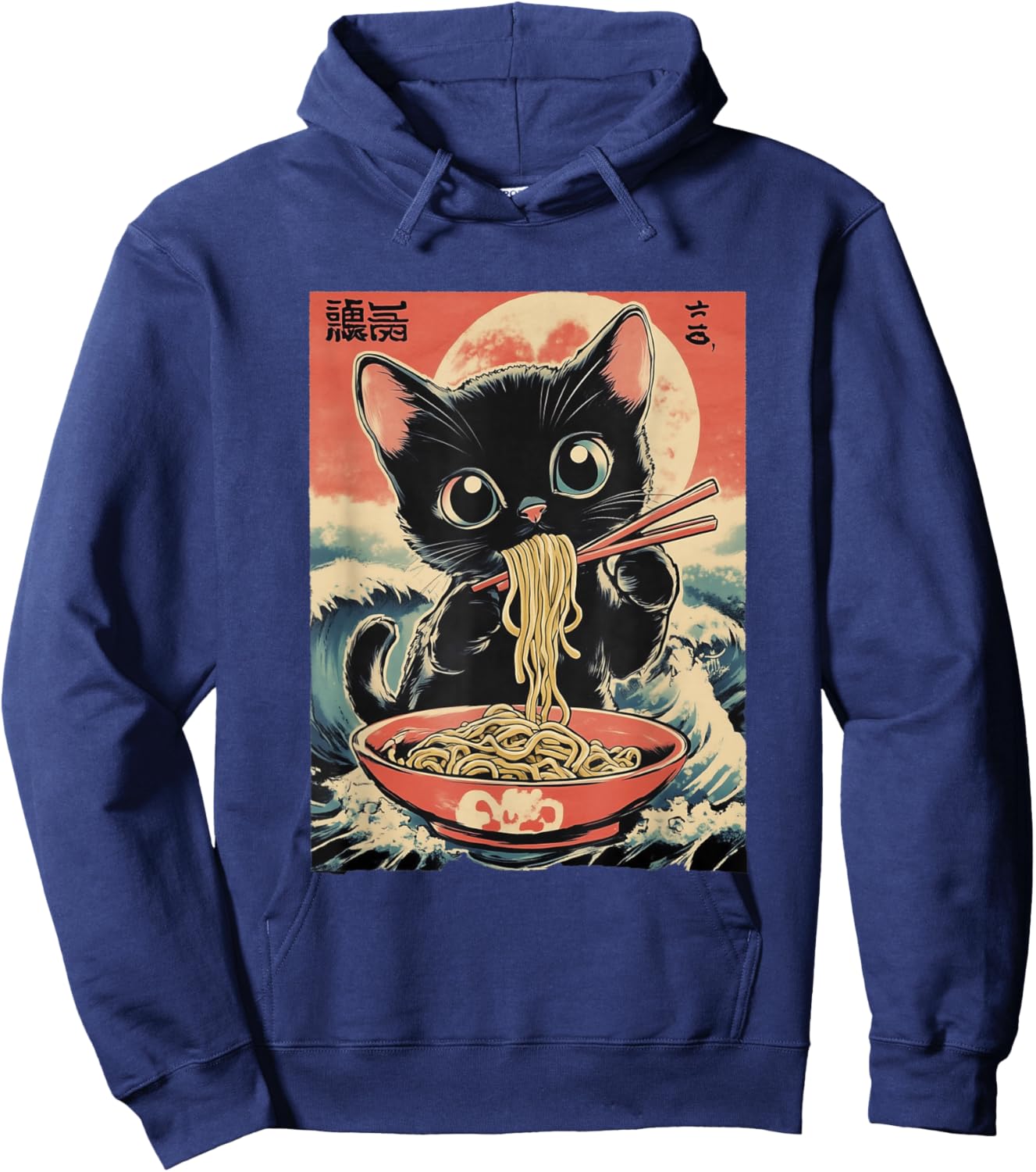 Ramen Cat Anime Eating Kids Women Girls Kawaii Japanese Hoodie - Hoodie | Navy