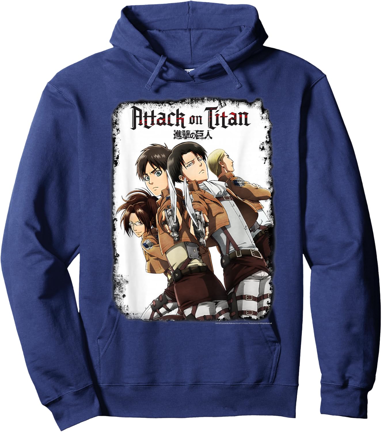 Attack on Titan Group Portrait with Swords and Logo Anime Hoodie - Hoodie | Navy