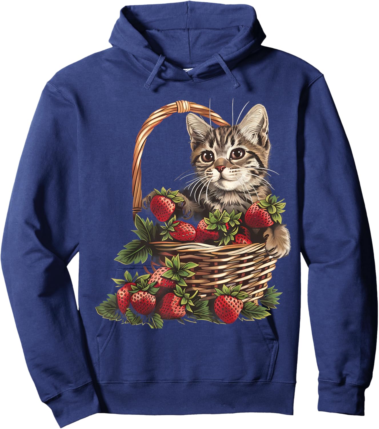Strawberry Cat Animal Art Strawberry Fruit Cat Motif Drawing Women Kids Hoodie - Hoodie | Navy